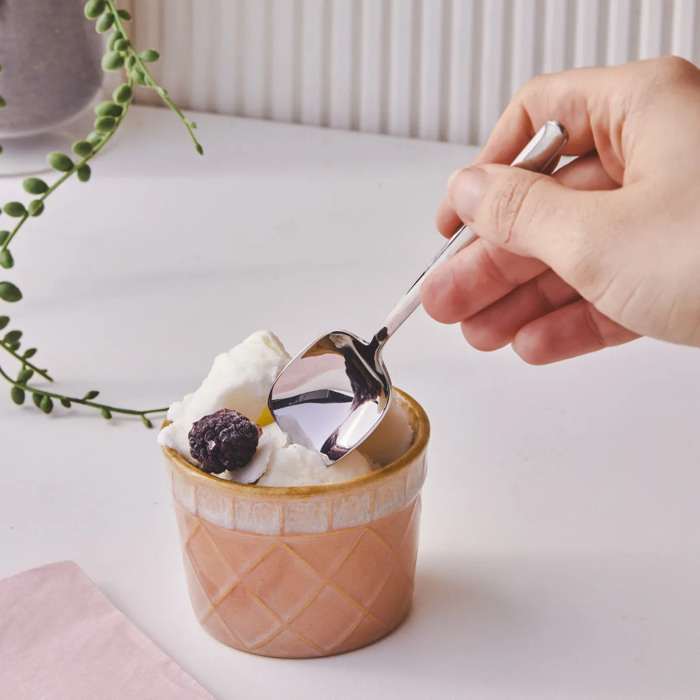 Karaca Bead Stainless Steel Ice Cream Spoon, 16cm, Silver - Image 2