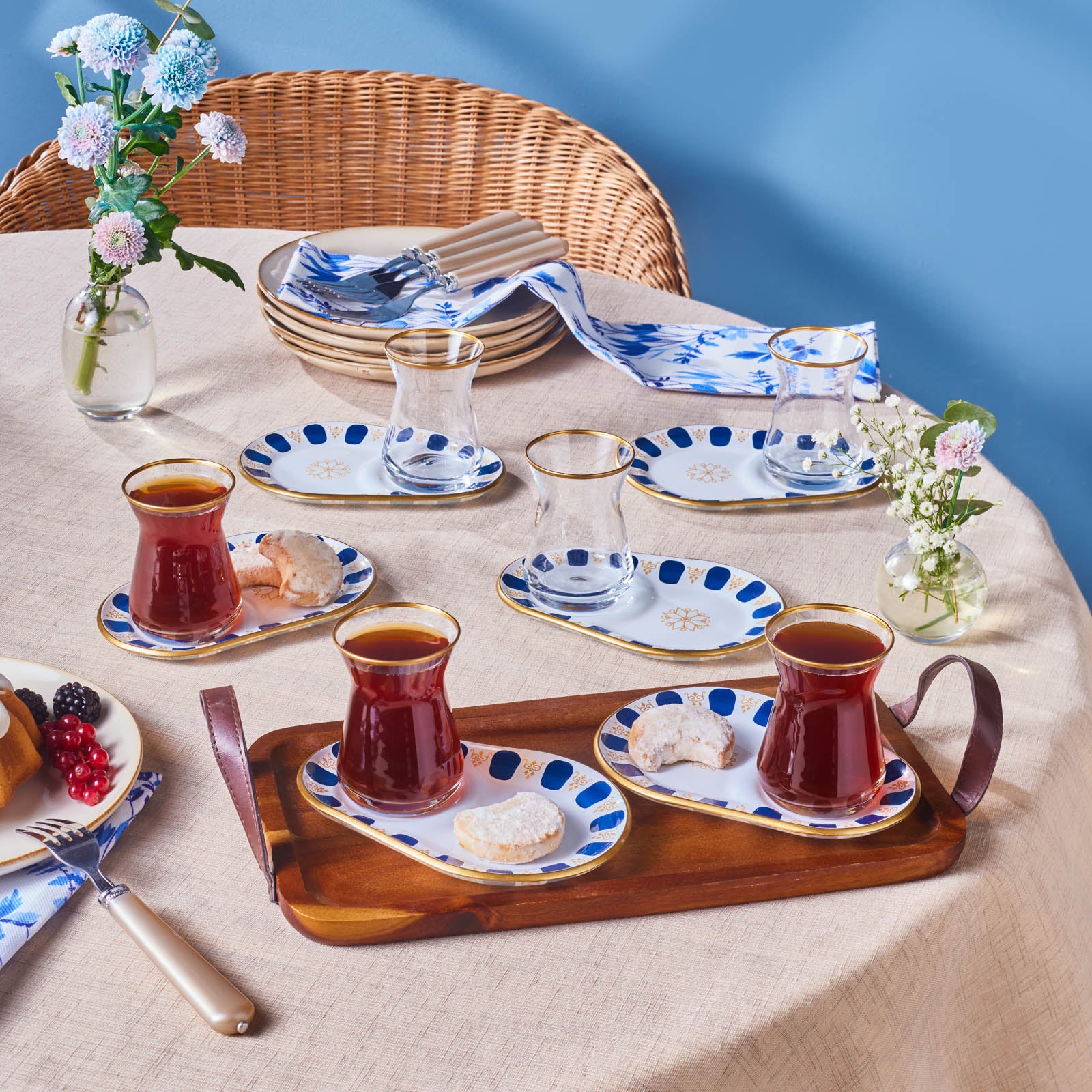 Karaca Belem 12-Piece Glass Turkish Tea Set for 6 People, 132ml, Navy - Image 2