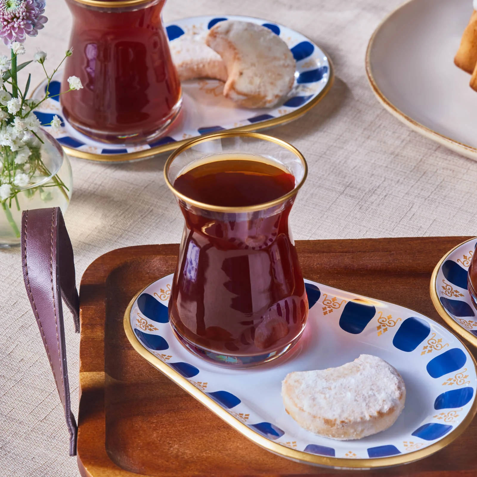 Karaca Belem 12-Piece Glass Turkish Tea Set for 6 People, 132ml, Navy - Image 3