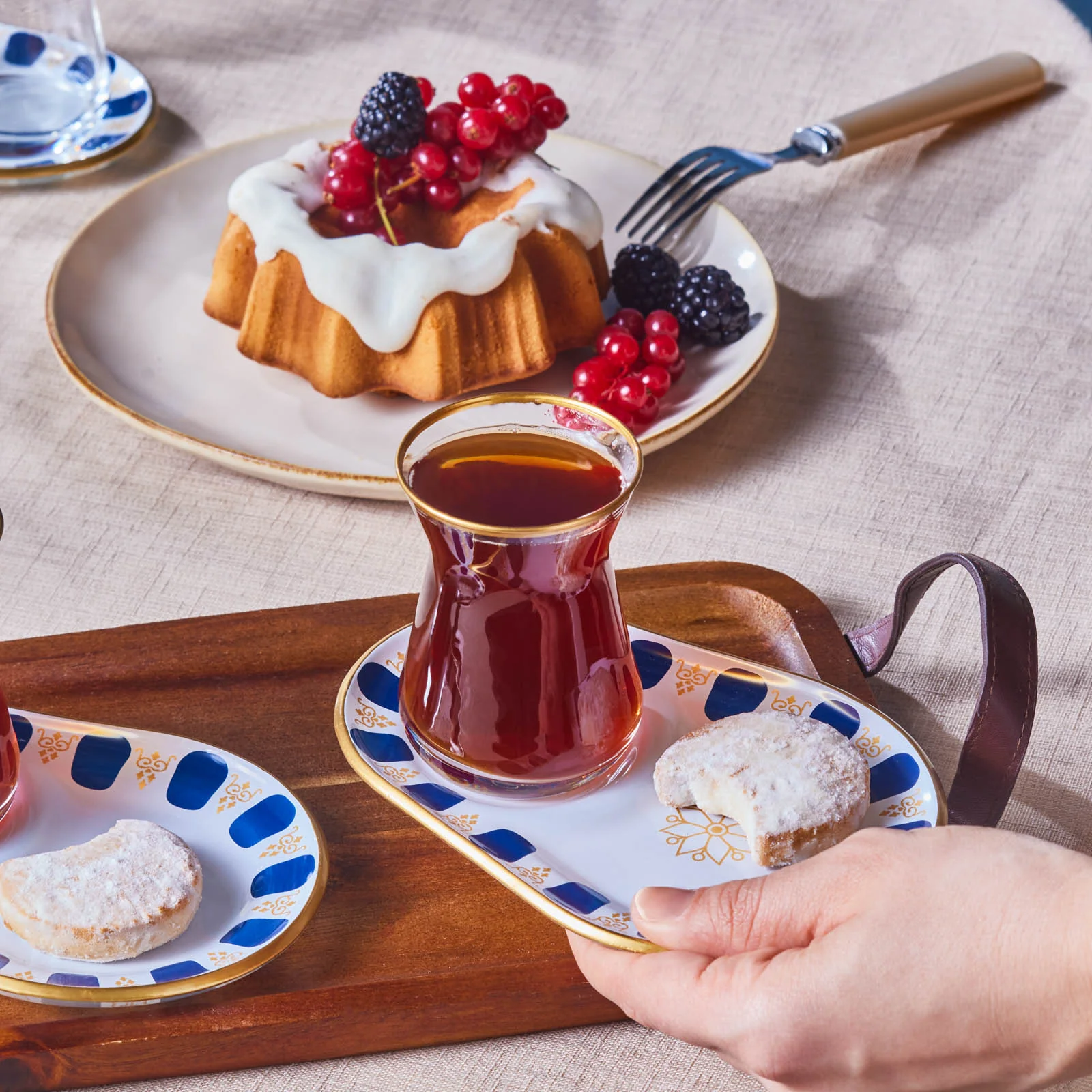 Karaca Belem 12-Piece Glass Turkish Tea Set for 6 People, 132ml, Navy - Image 7