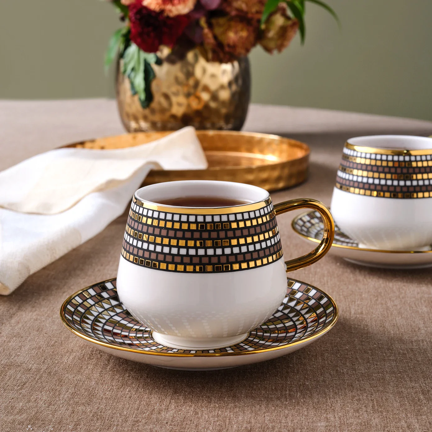 Karaca Belgin 4-Piece Glass Tea Cup and Saucer, 220ml, Multi - Image 2