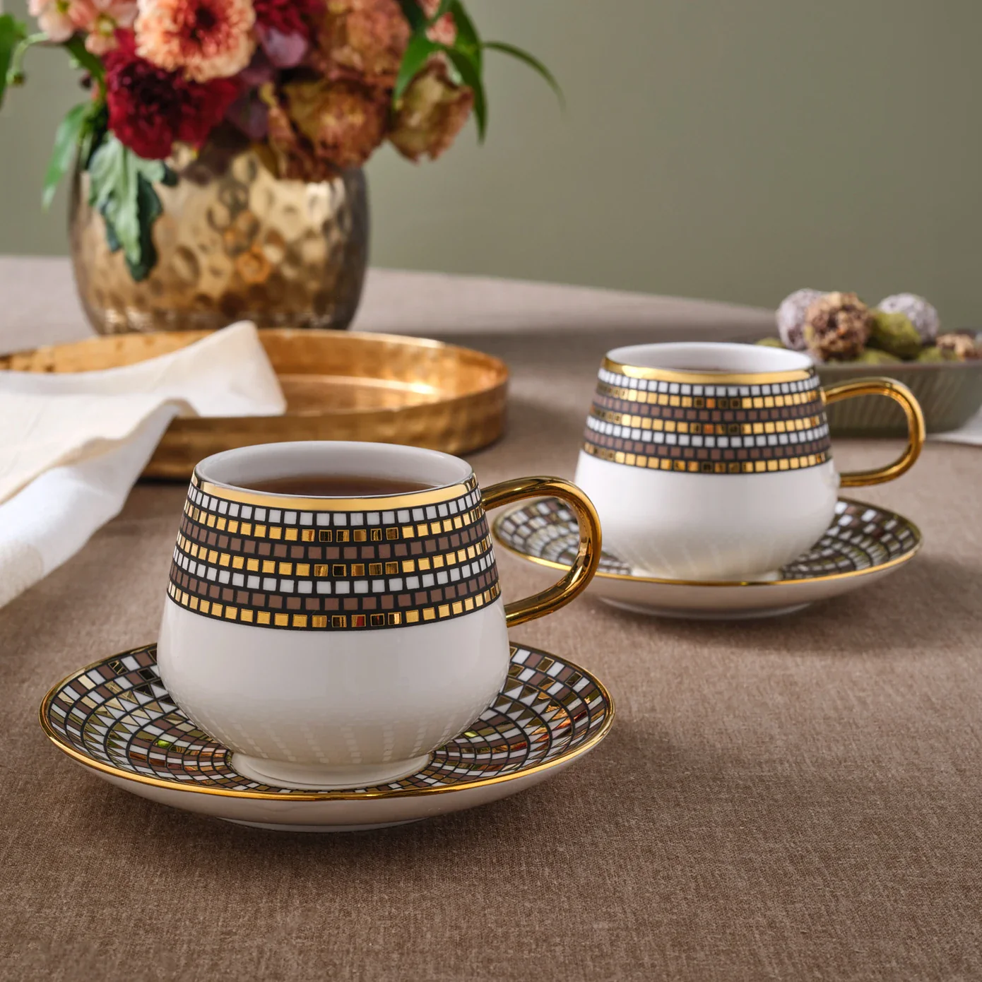 Karaca Belgin 4-Piece Glass Tea Cup and Saucer, 220ml, Multi - Image 3