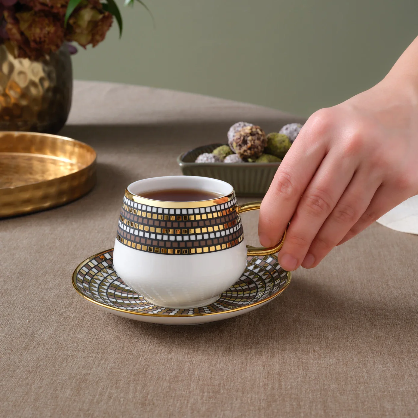 Karaca Belgin 4-Piece Glass Tea Cup and Saucer, 220ml, Multi - Image 4