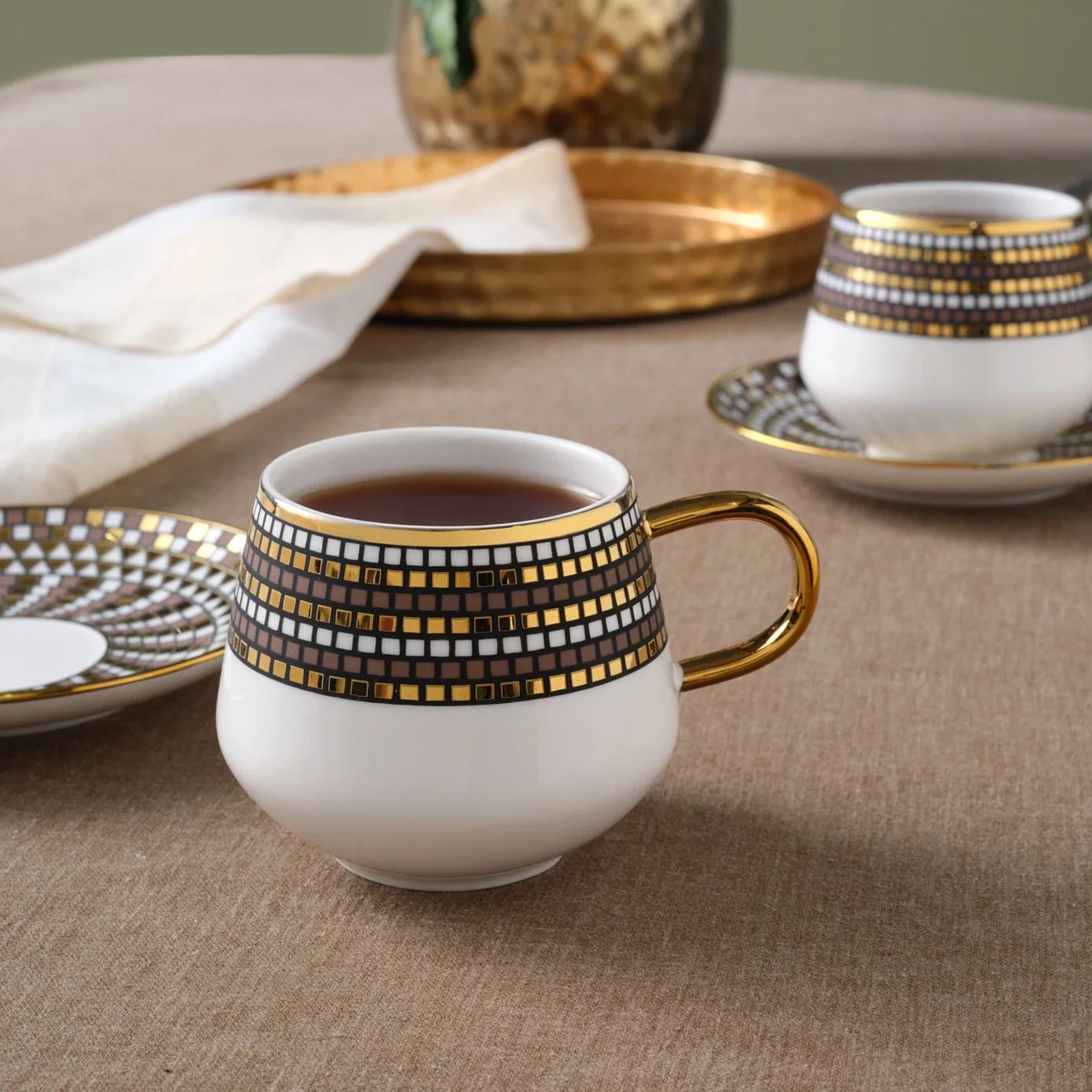 Karaca Belgin 4-Piece Glass Tea Cup and Saucer, 220ml, Multi - Image 5