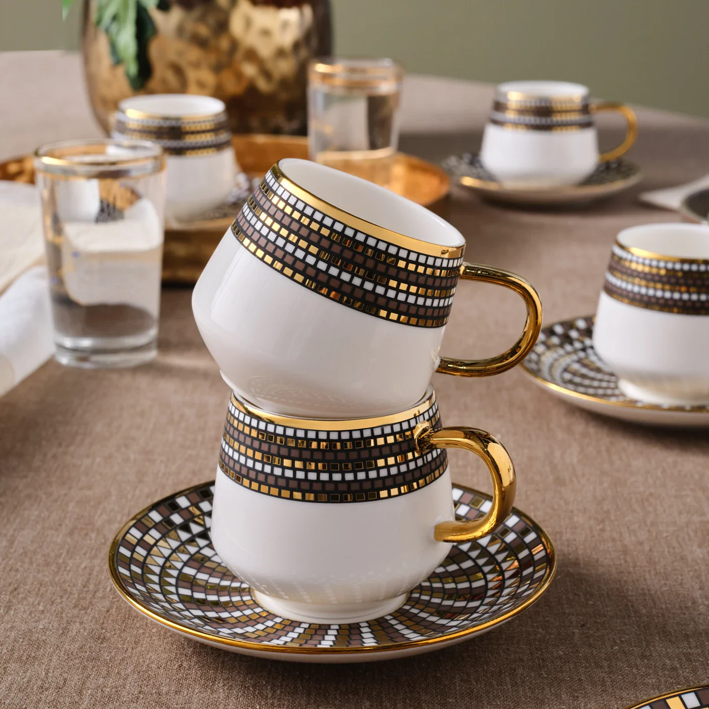Karaca Belgin 12-Piece Porcelain Espresso Turkish Coffee Cup for 6 People, 90ml, Blue - Image 2