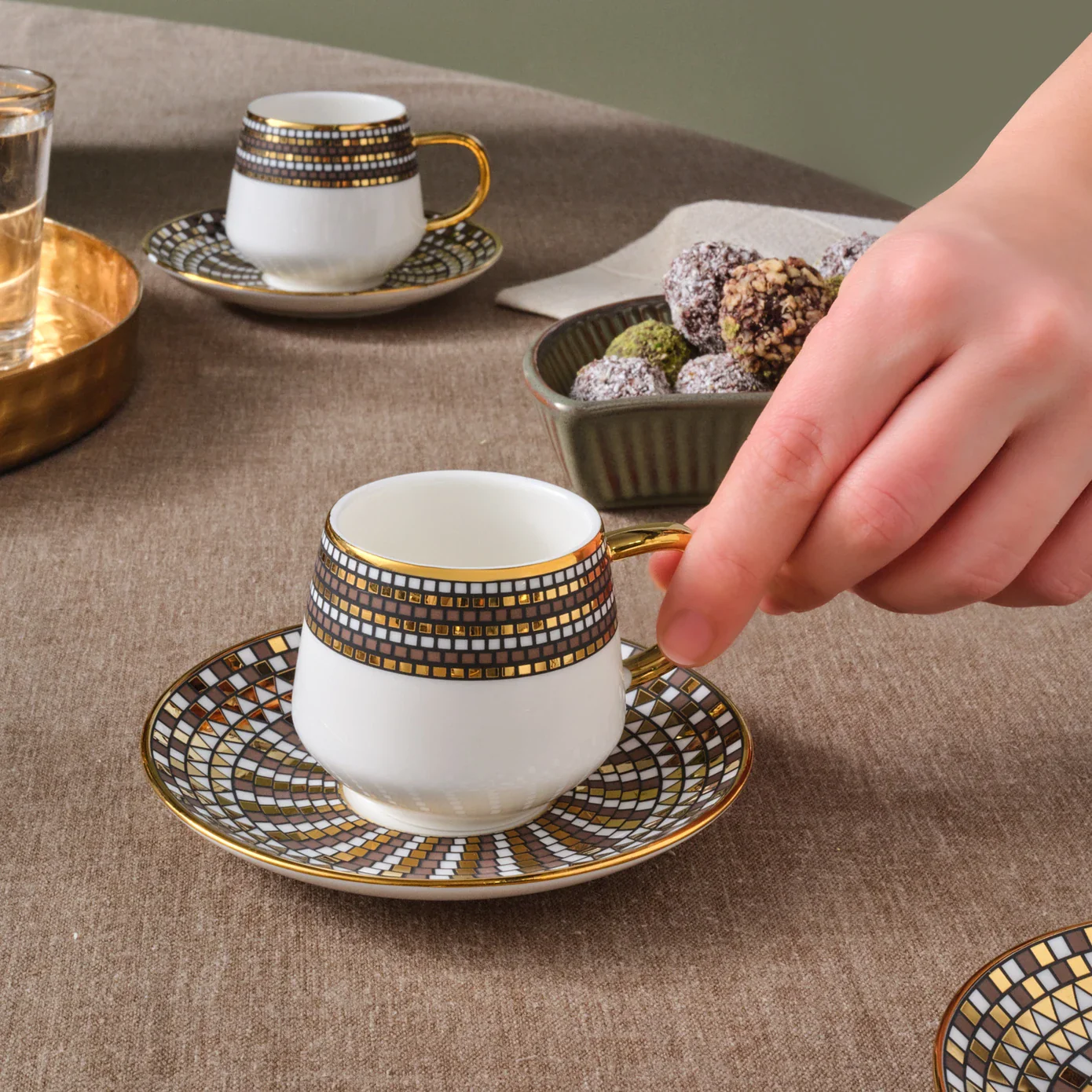 Karaca Belgin 12-Piece Porcelain Espresso Turkish Coffee Cup for 6 People, 90ml, Blue - Image 3