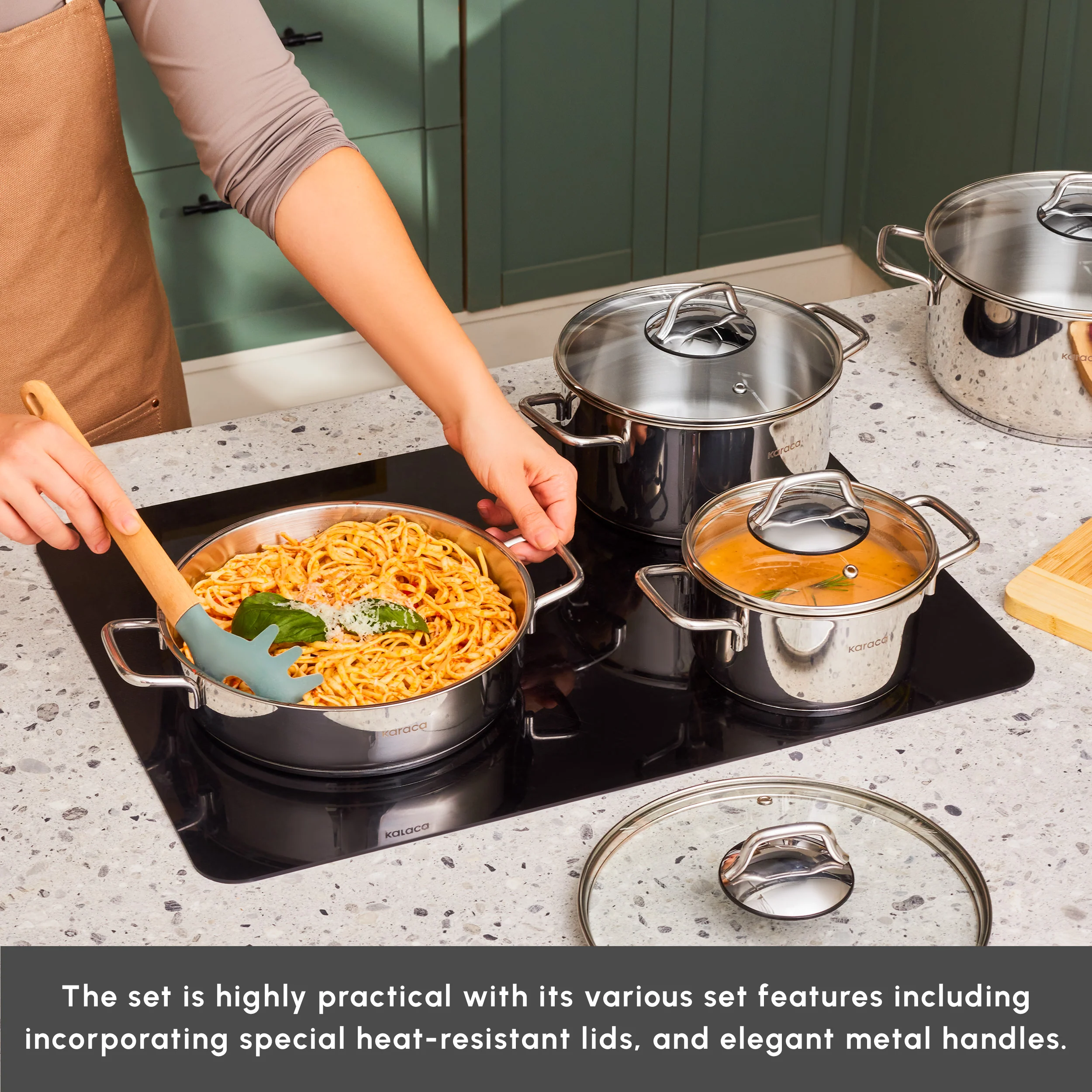 Karaca Belgrad 15-Piece Complete Stainless Steel Kitchen Cookware Set, Silver - Image 6