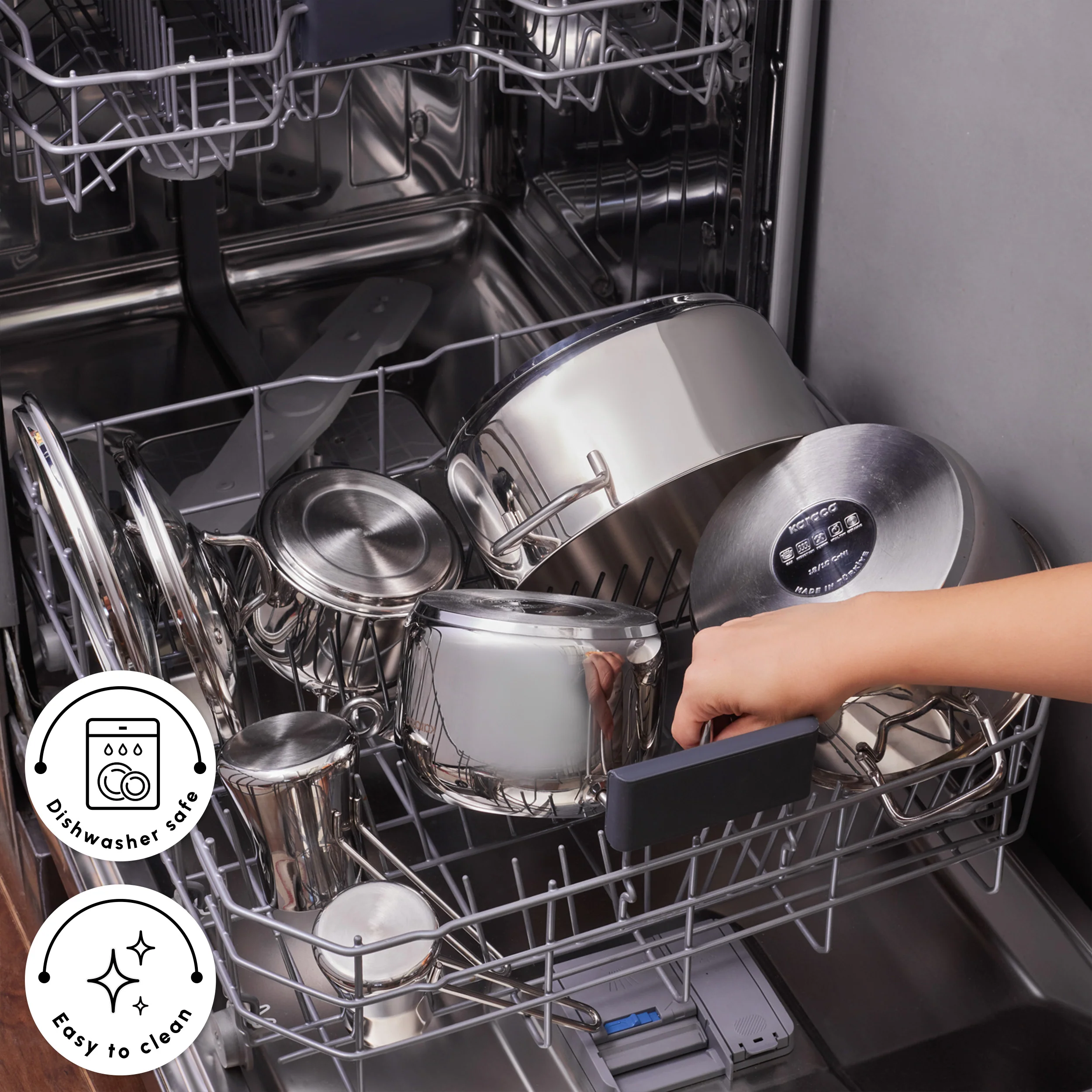 Karaca Belgrad 15-Piece Complete Stainless Steel Kitchen Cookware Set, Silver - Image 8