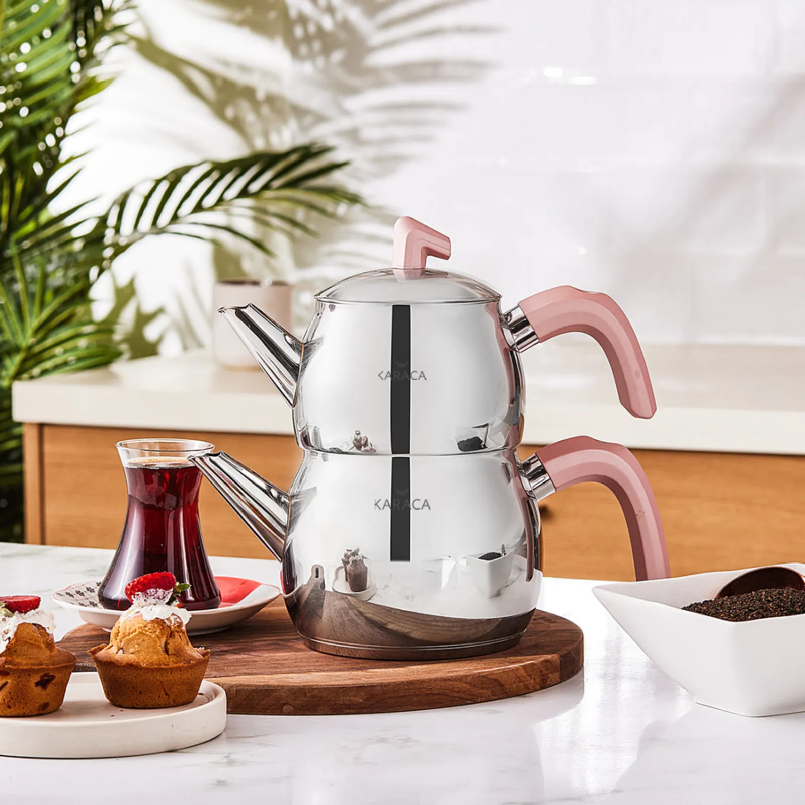 Karaca Belinay Stainless Steel Induction Teapot Set, Medium, Rose Silver - Image 5