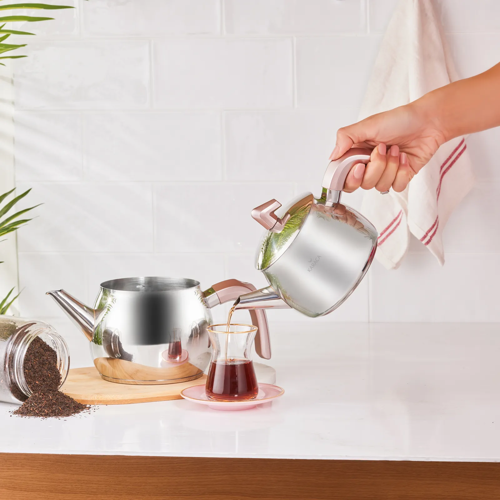 Karaca Belinay Stainless Steel Induction Teapot Set, Medium, Rose Silver - Image 6
