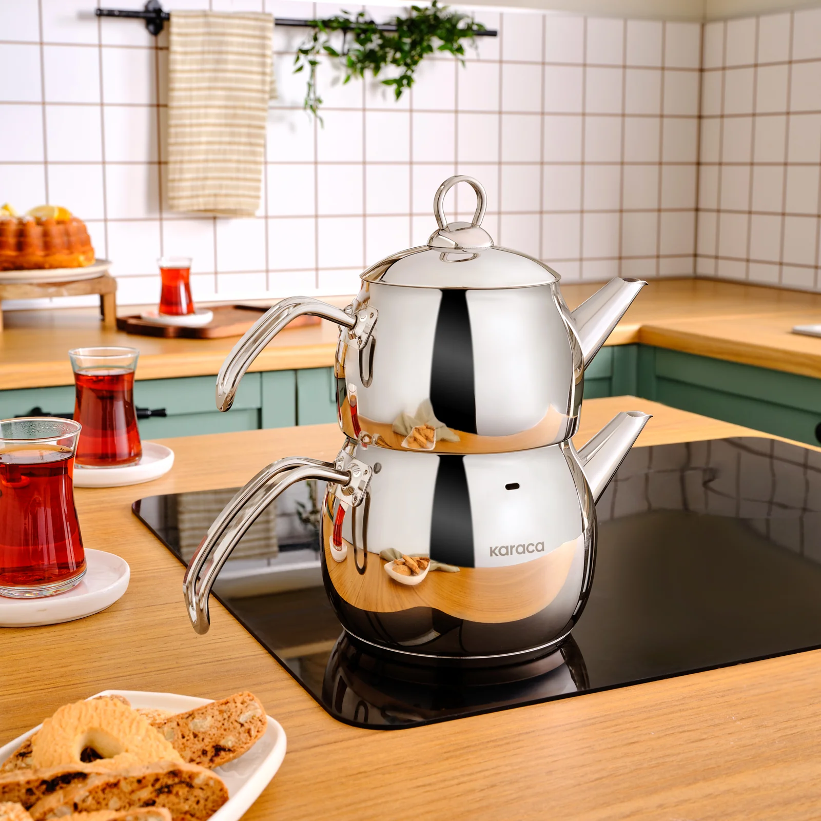 Karaca Belinay Stainless Steel Teapot Set, Medium, Silver