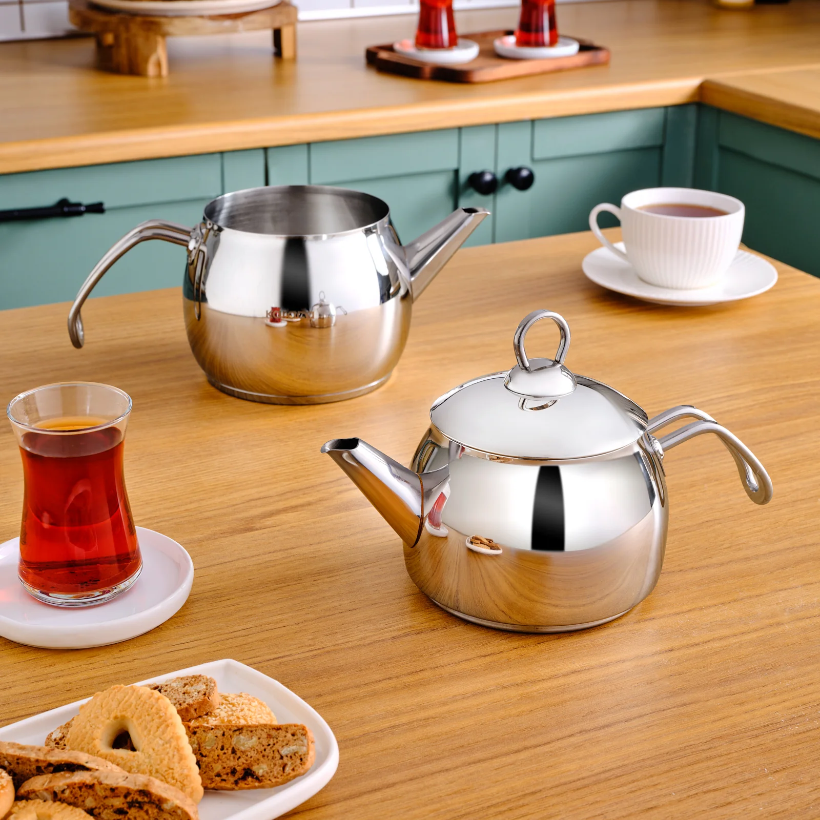 Karaca Belinay Stainless Steel Teapot Set, Medium, Silver - Image 2