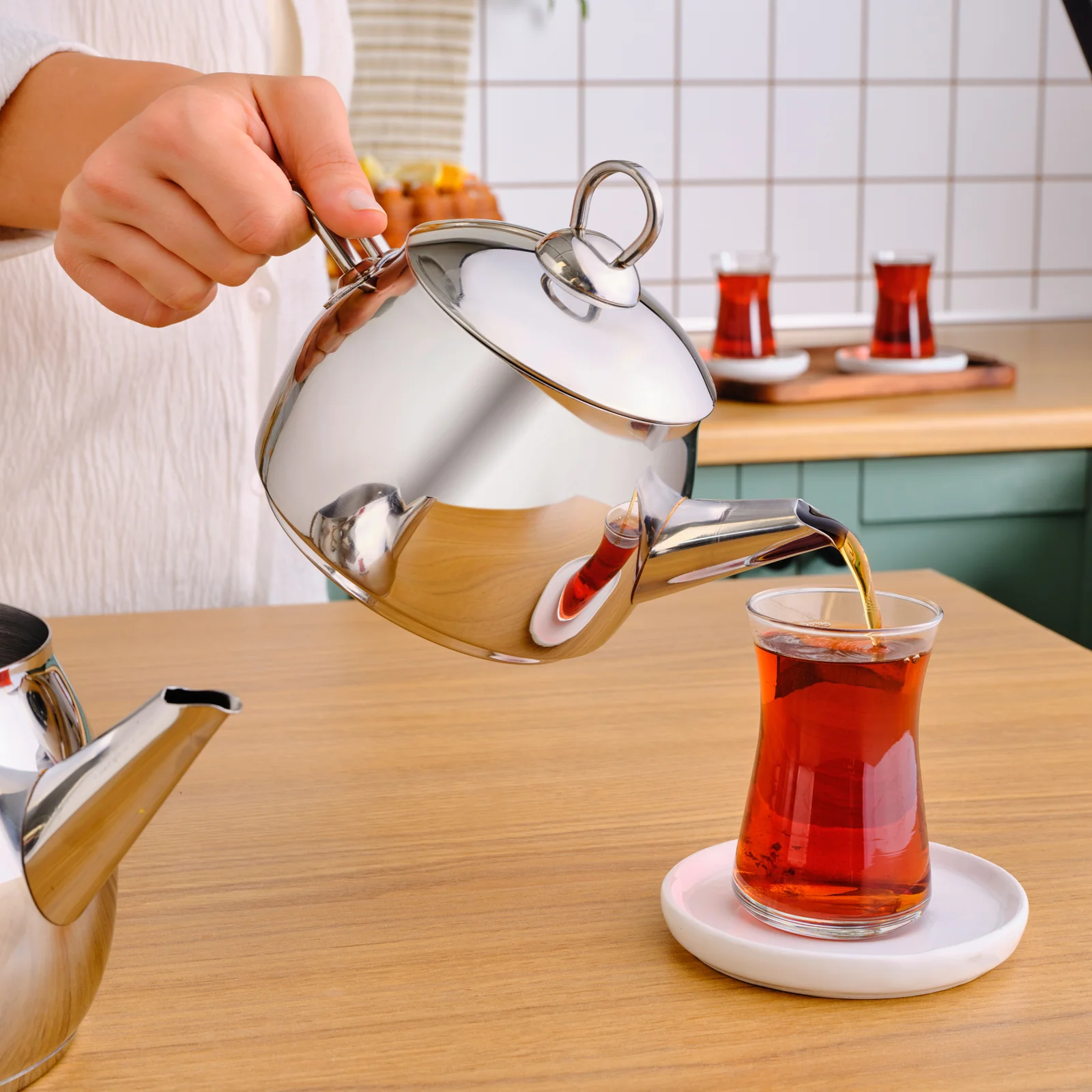 Karaca Belinay Stainless Steel Teapot Set, Medium, Silver - Image 3