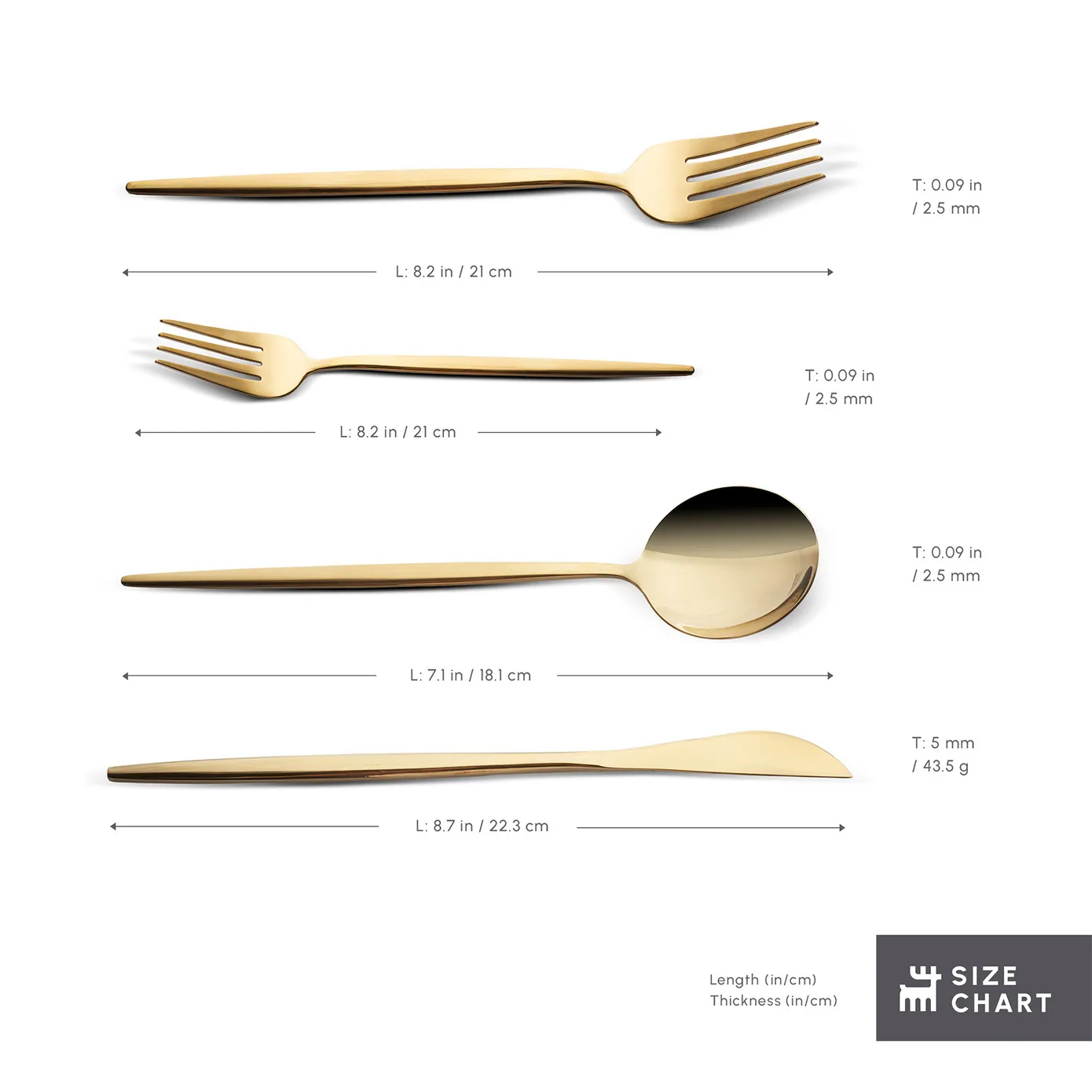 Karaca Bella 24-Piece Cutlery Set for 6 People, Shiny Gold - Image 3