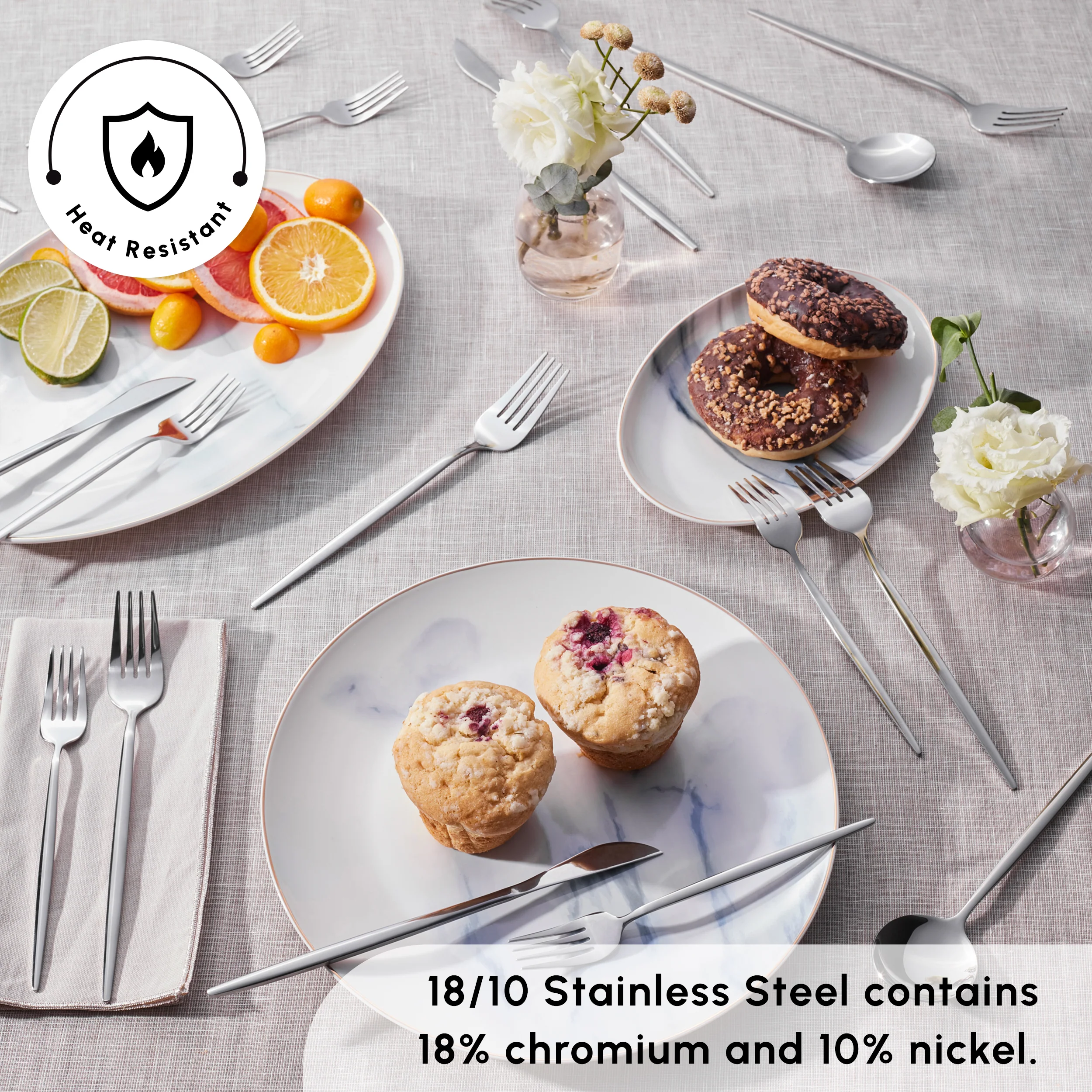 Karaca Bella Stainless Steel 24-Piece Cutlery Set for 6 People, Silver - Image 5