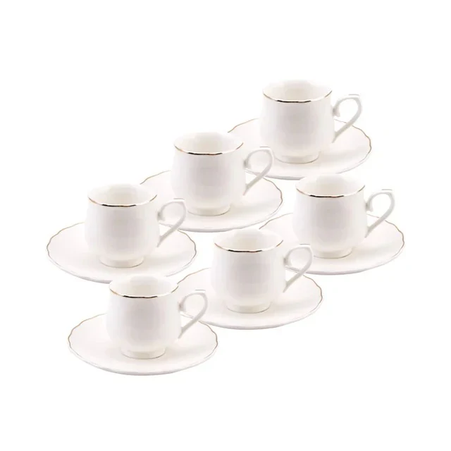 Karaca Beykoz 12-Piece Bone China Turkish Coffee Cup Set for 6 People, 80ml, White - Image 3