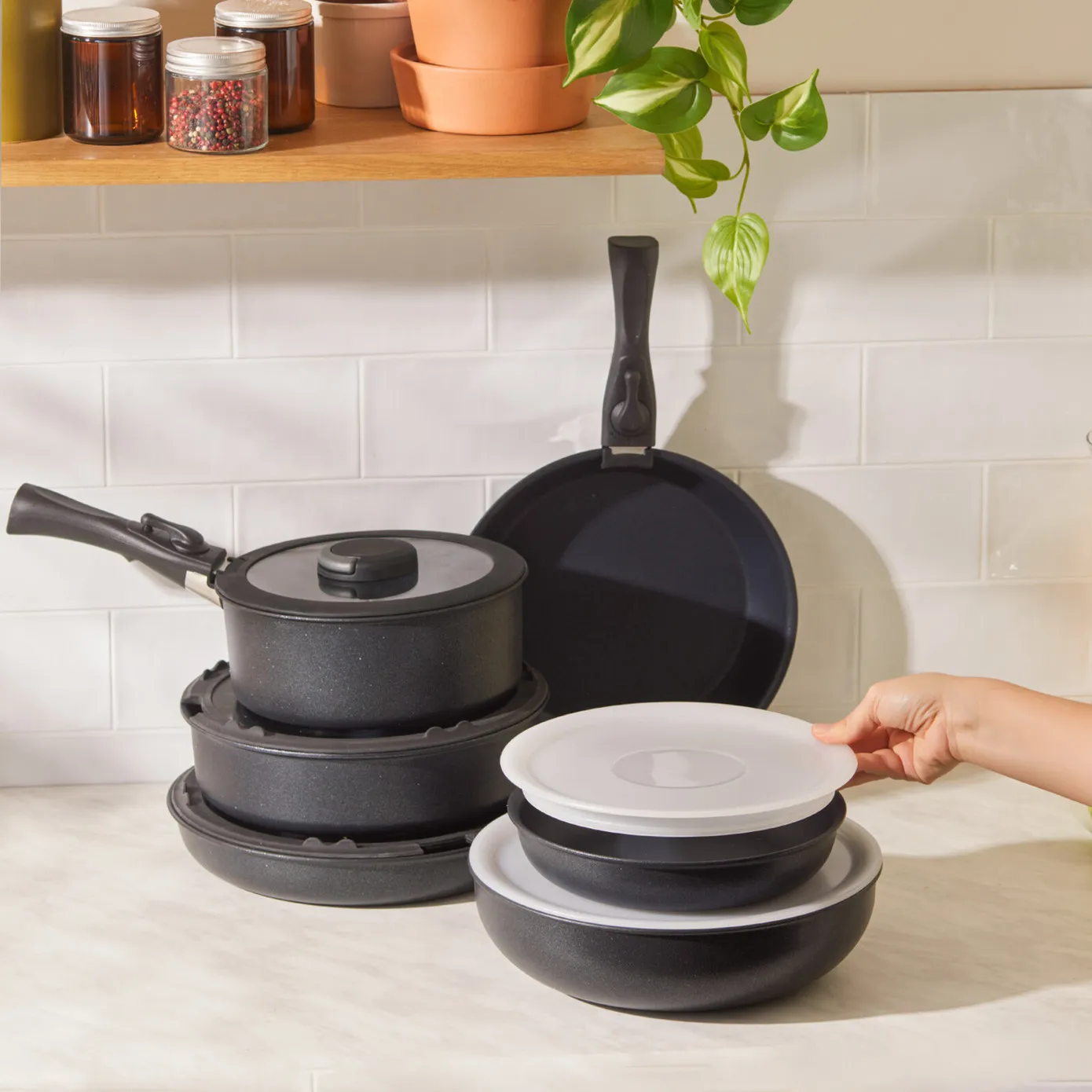 Karaca BioDiamond Easy Clip 13-Piece Non-Stick Cookware Set, Black - Image 6