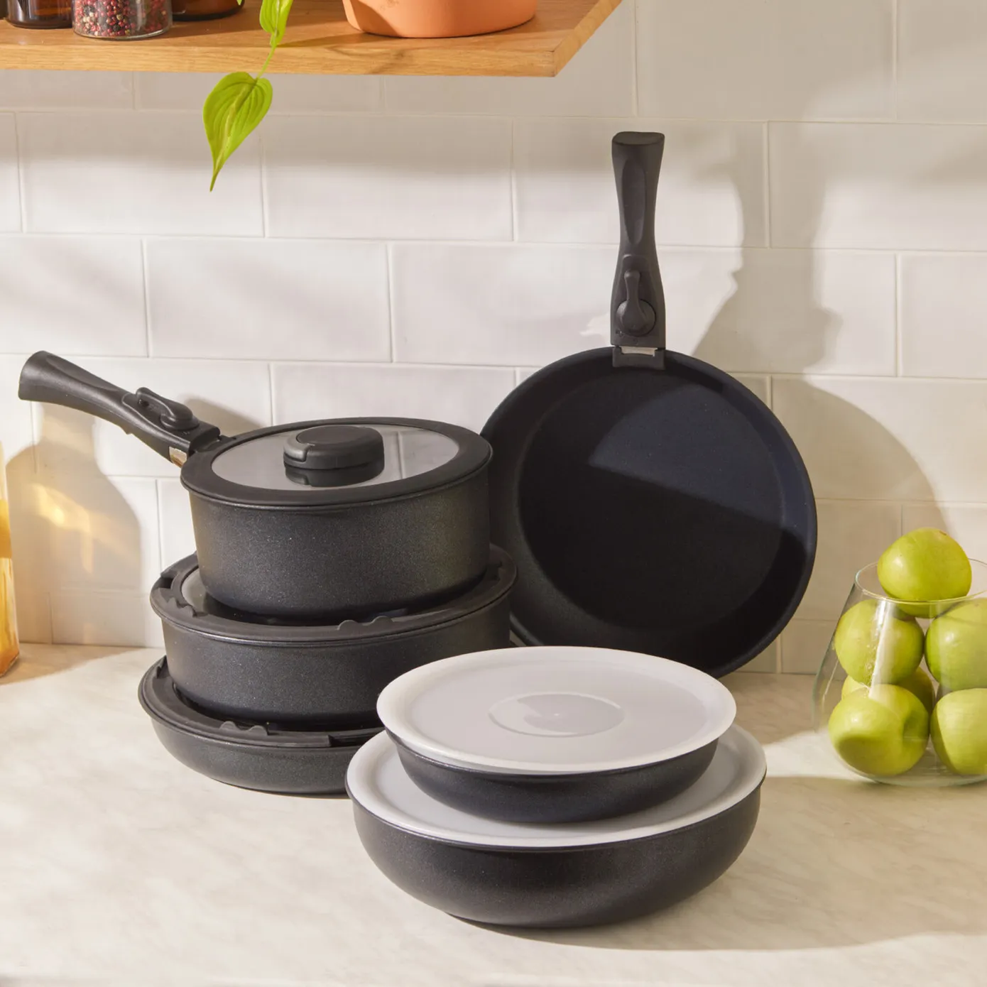 Karaca BioDiamond Easy Clip 13-Piece Non-Stick Cookware Set, Black - Image 7