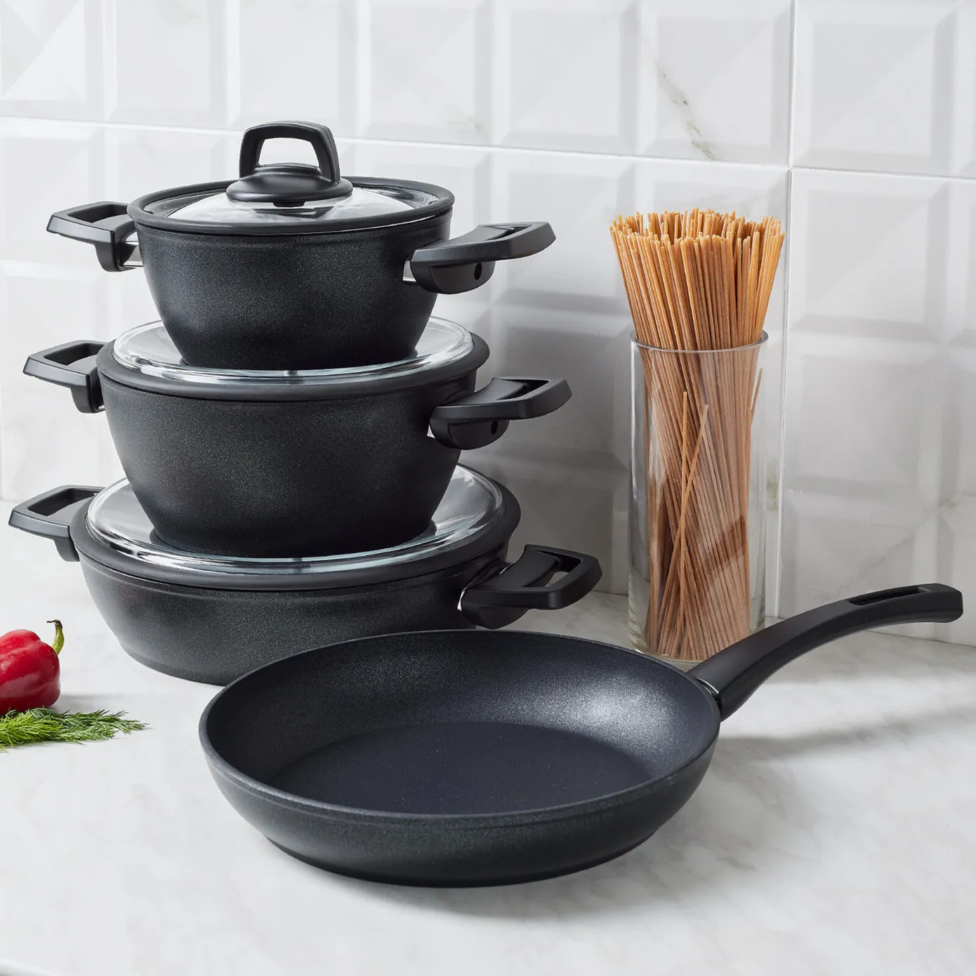 Karaca BioDiamond Powerful 7-Piece Induction Antibacterial Handle Cookware Set, Black - Image 4