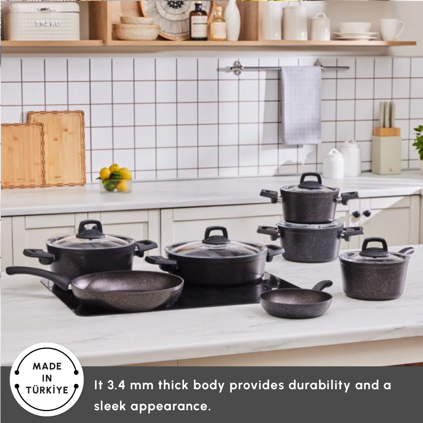 Karaca Biogranite Black Gold 12-Piece Non-Stick Induction Cookware Set - Image 3