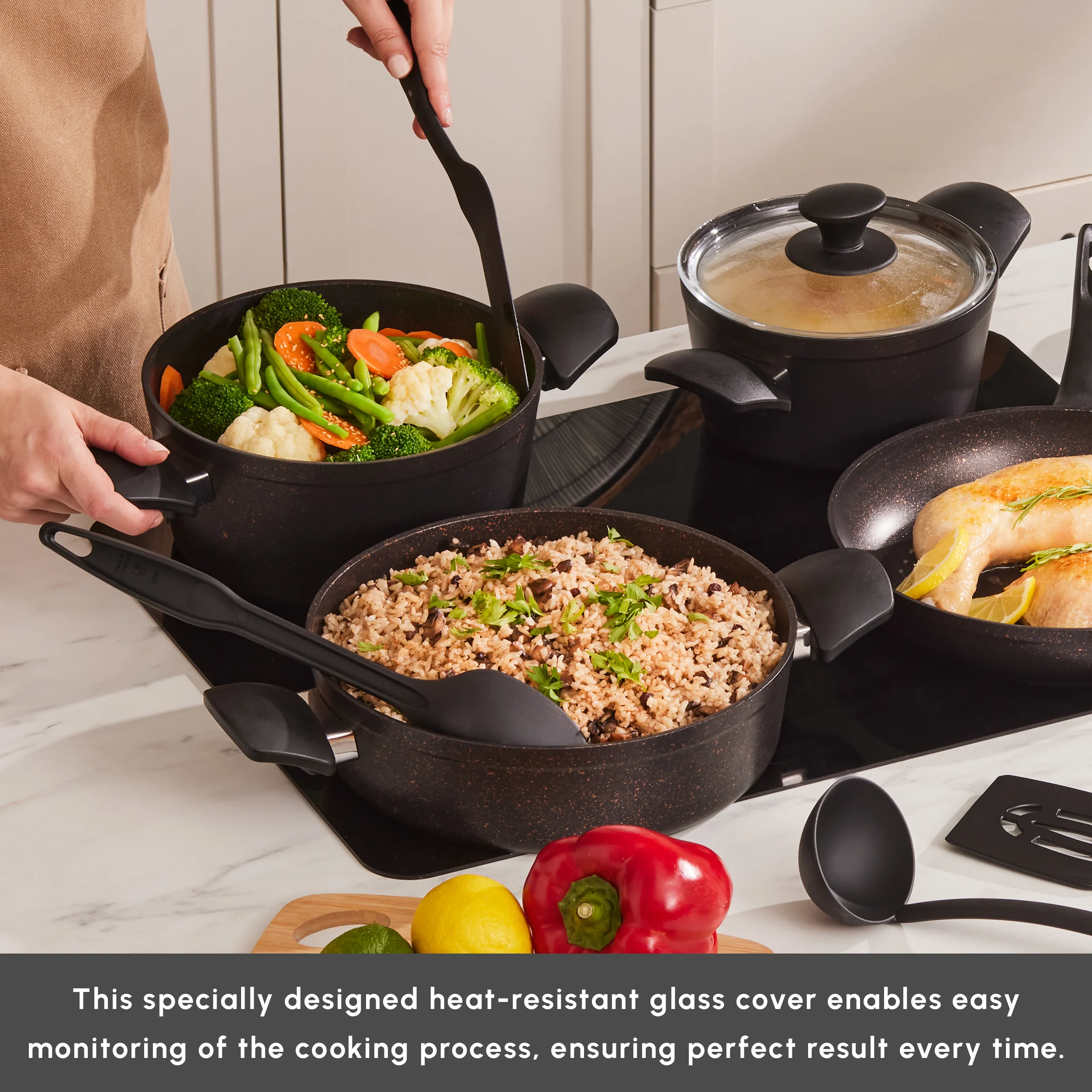 Karaca Blackgold Biogranite 15-Piece Non-Stick Induction Cookware Set, Black Gold - Image 8