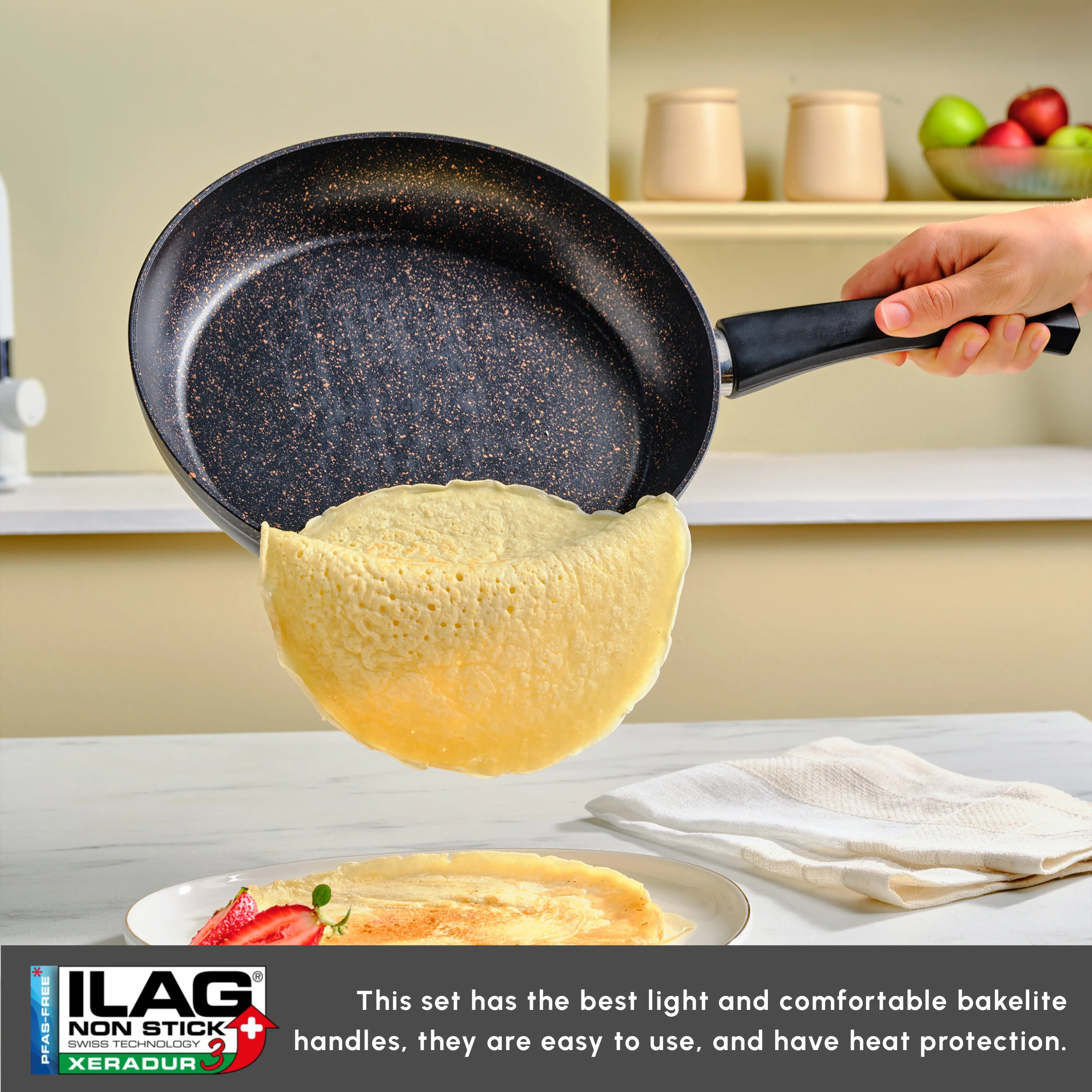 Karaca Blackgold Biogranite 2-Piece Induction Pan-Grill Set, Black Gold - Image 7