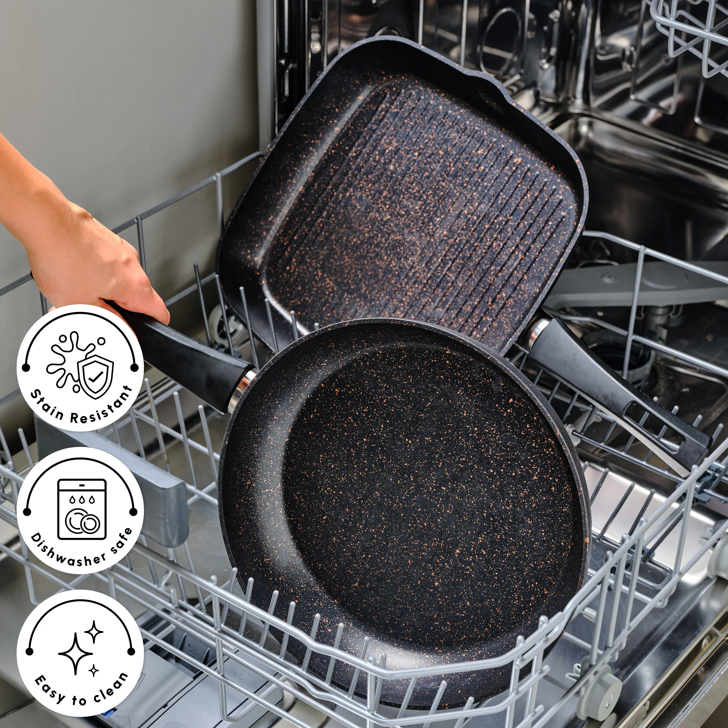Karaca Blackgold Biogranite 2-Piece Induction Pan-Grill Set, Black Gold - Image 8