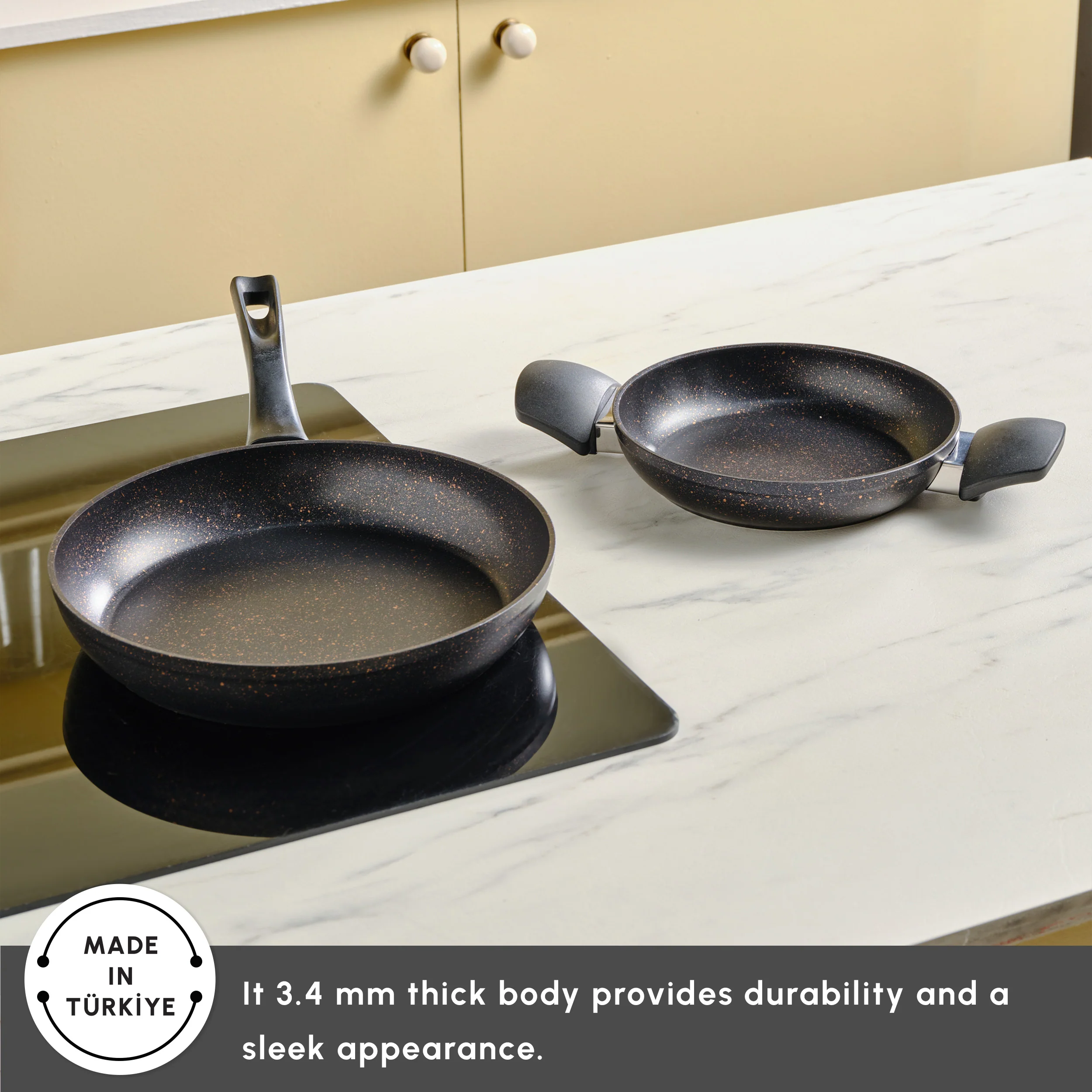 Karaca Blackgold Biogranite 2-Piece Non-Stick Induction Pan Set, Black Gold - Image 3