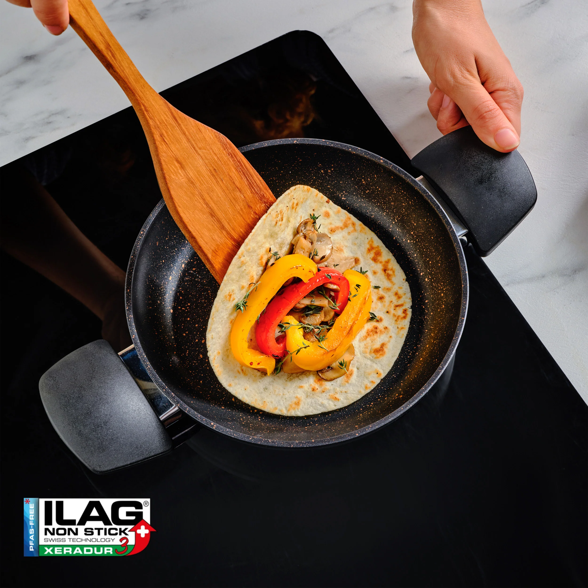 Karaca Blackgold Biogranite 2-Piece Non-Stick Induction Pan Set, Black Gold - Image 7