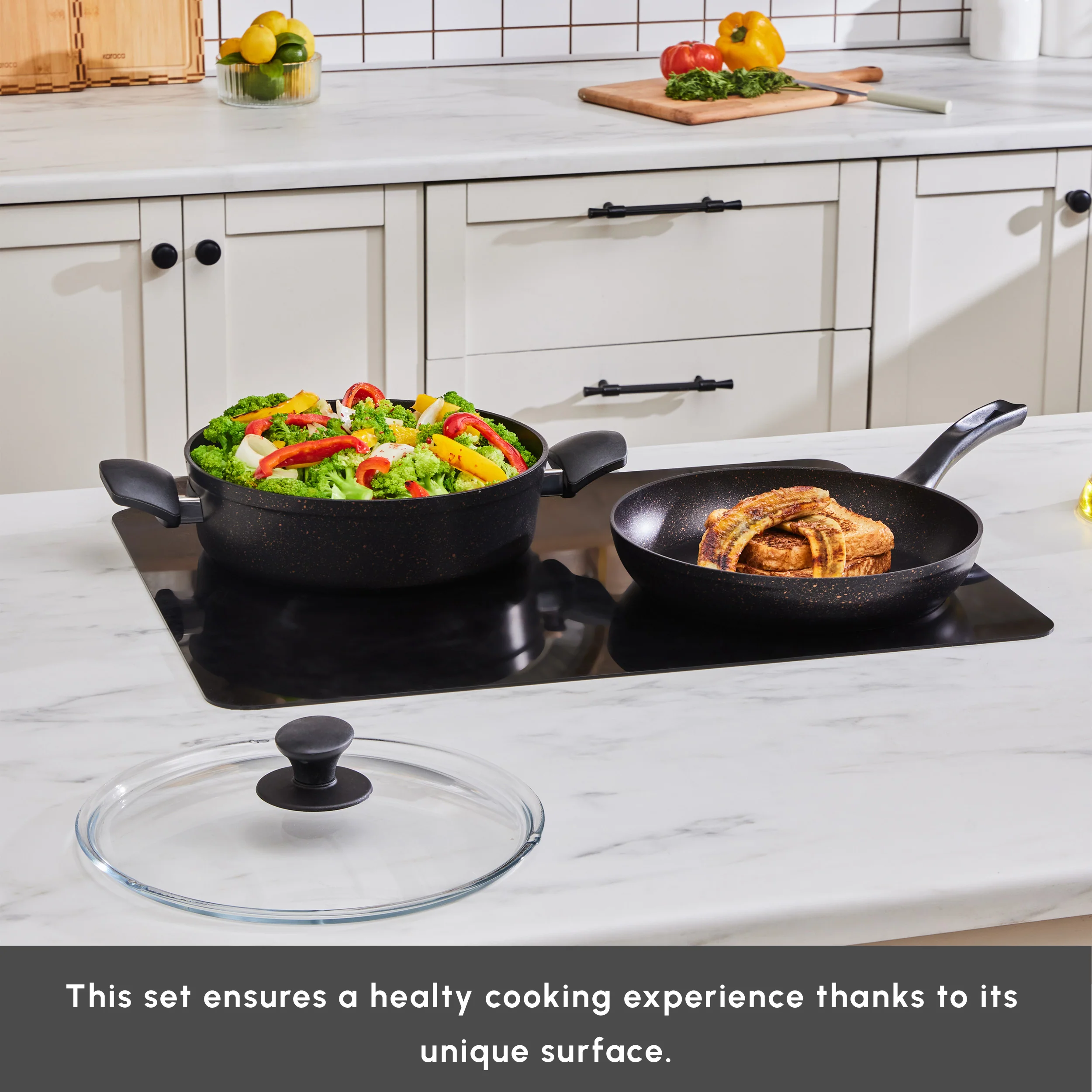 Karaca Blackgold Biogranite 3-Piece Non-Stick Induction Cookware Set, Black Gold - Image 6