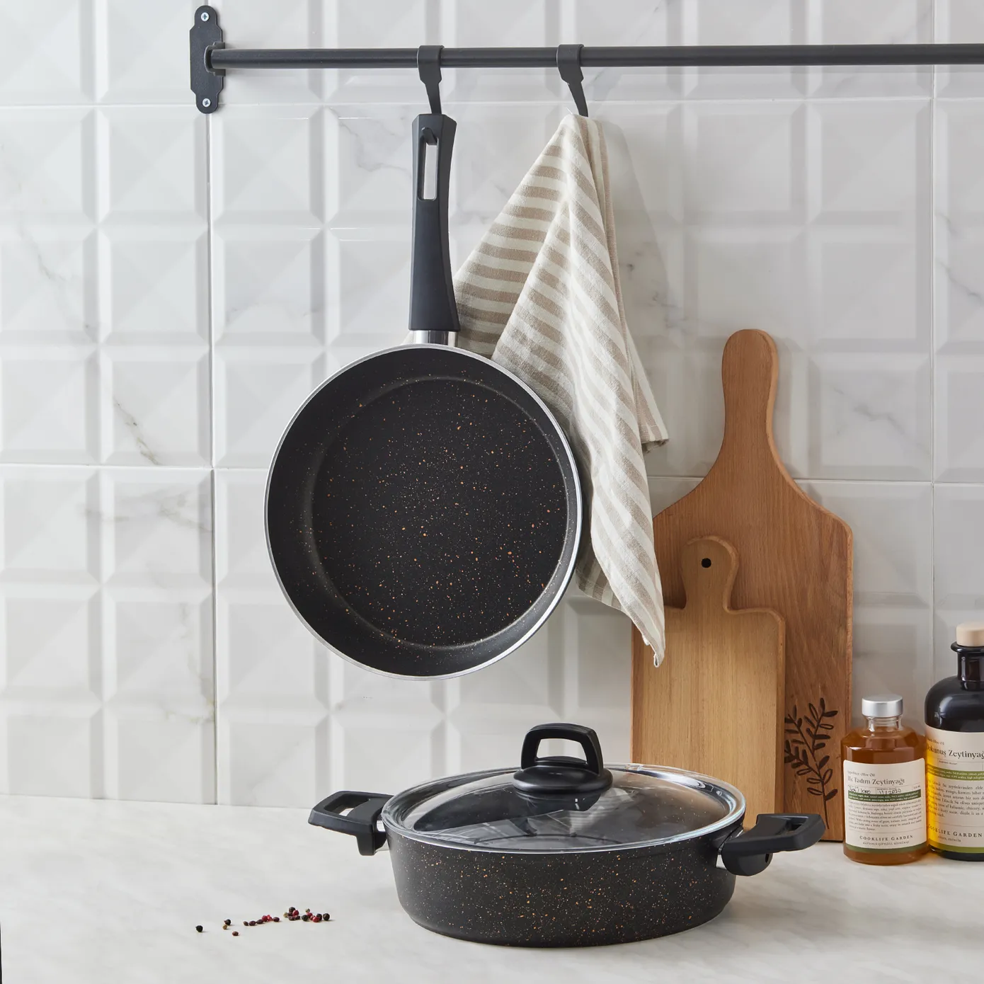 Karaca Blackgold Biogranite 3-Piece Induction Cookware Set, Black Gold - Image 3