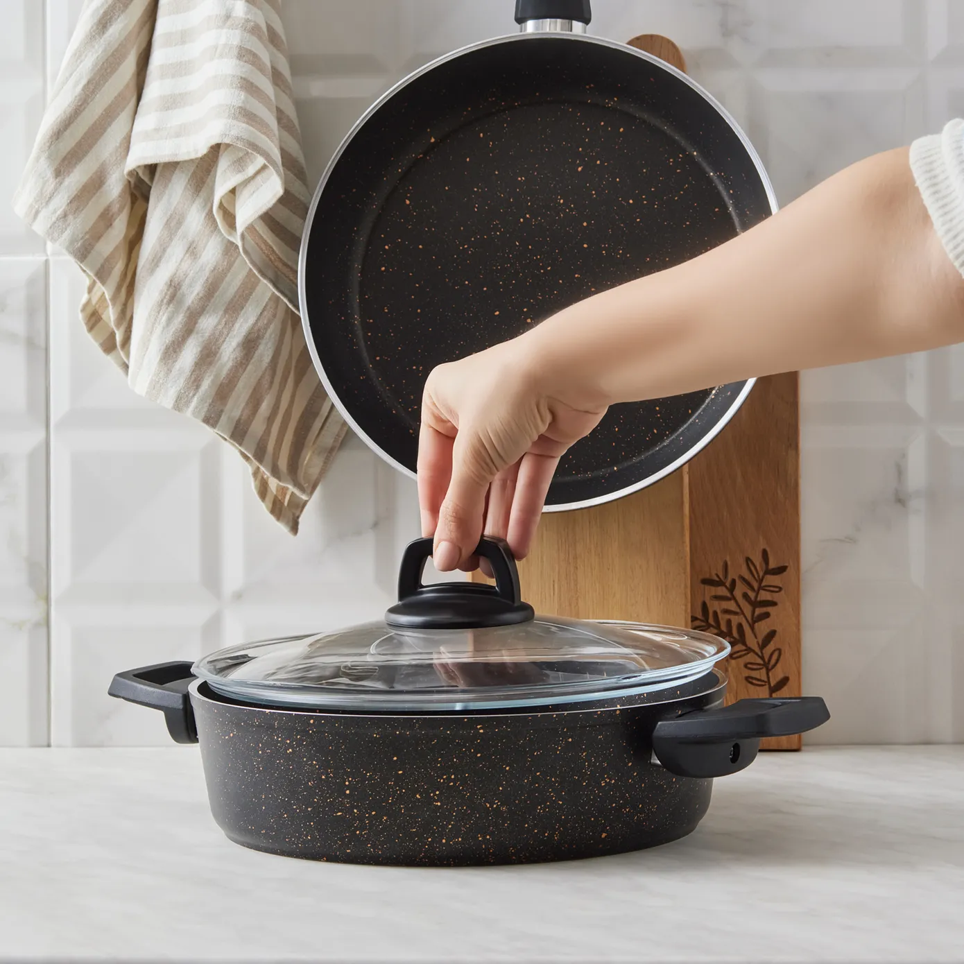 Karaca Blackgold Biogranite 3-Piece Induction Cookware Set, Black Gold - Image 4