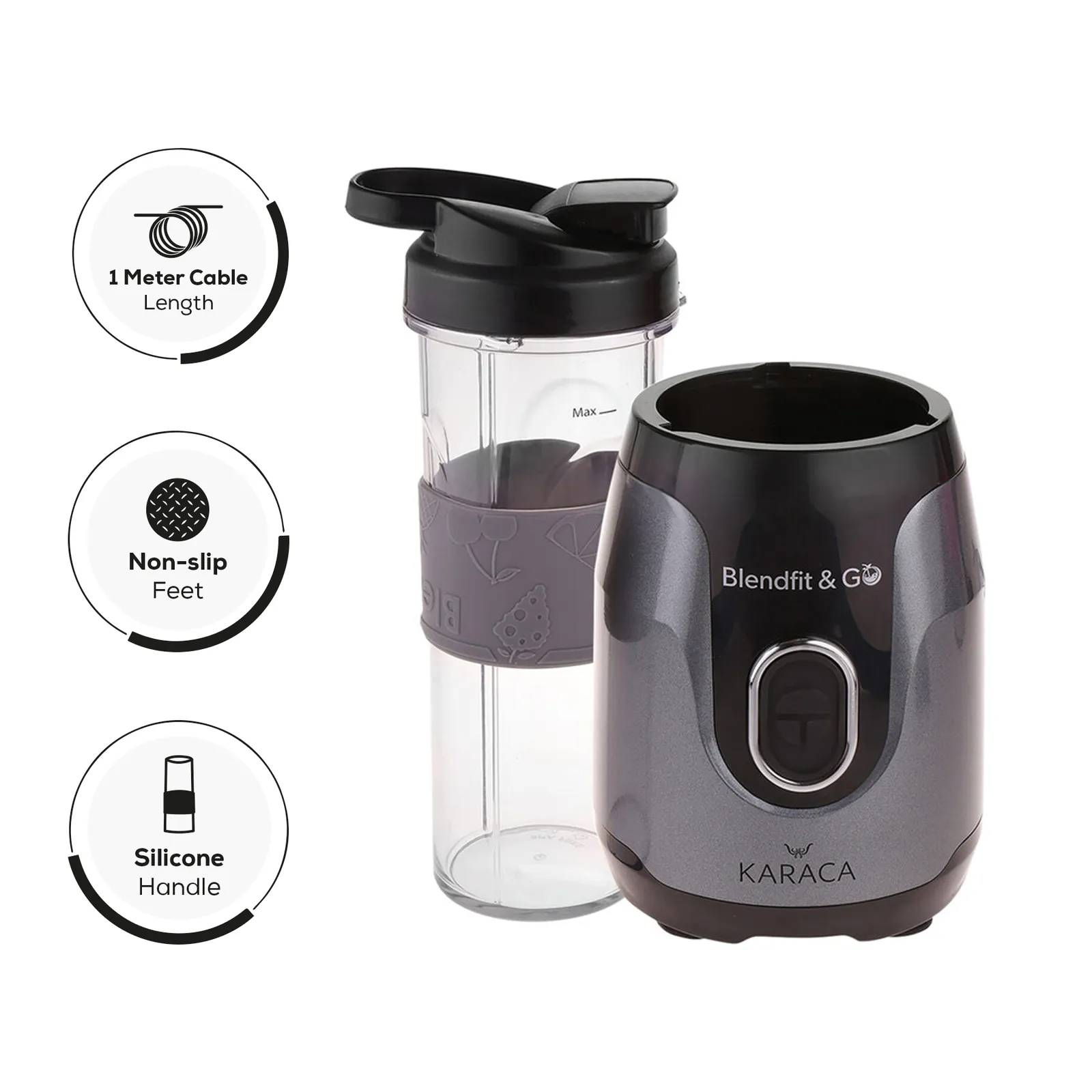 Karaca Blendfit Go Personal Smoothie Blender, 2x 600ml Bottle, 550W, Anthracite - Image 4