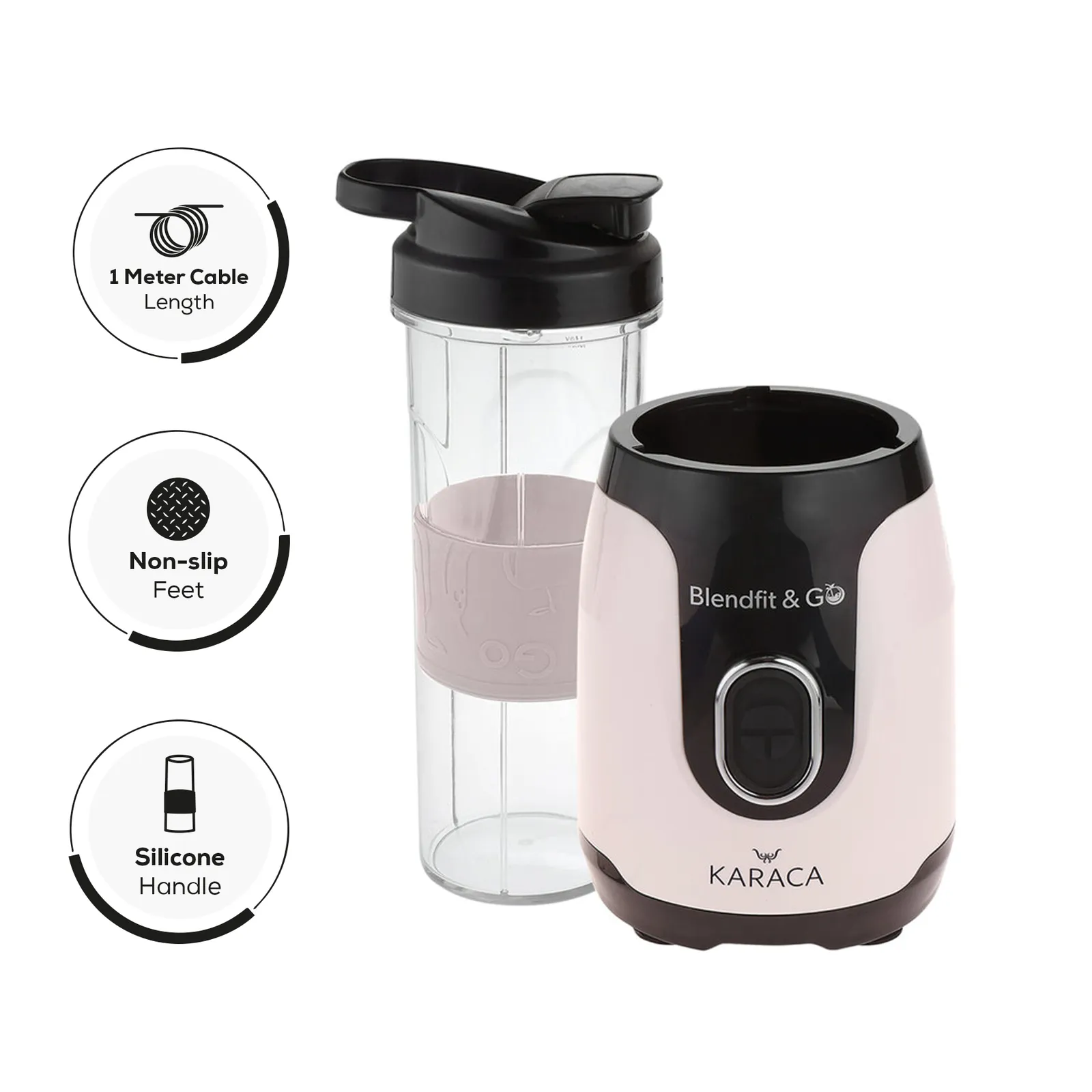 Karaca Blendfit Go Personal Smoothie Blender, 2x600ml Bottle, 550W, Retro Cream - Image 3