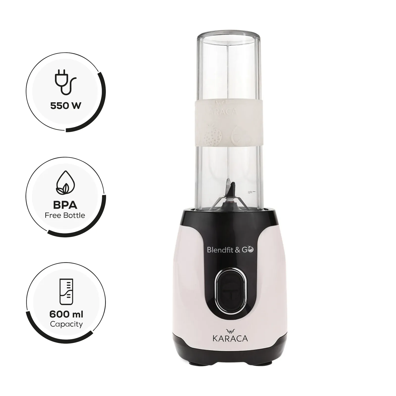 Karaca Blendfit Go Personal Smoothie Blender, 2x600ml Bottle, 550W, Retro Cream - Image 4