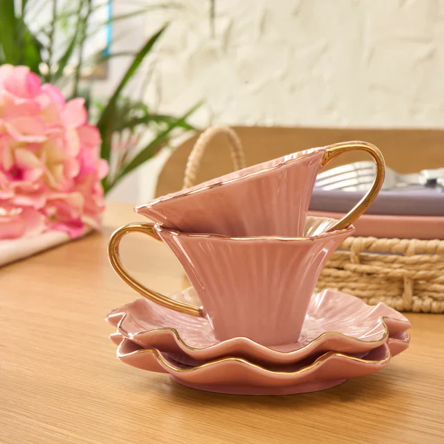 Karaca Bliss 12-Piece Porcelain Turkish Coffee Cup Set for 6 People, 90ml, Pink - Image 2