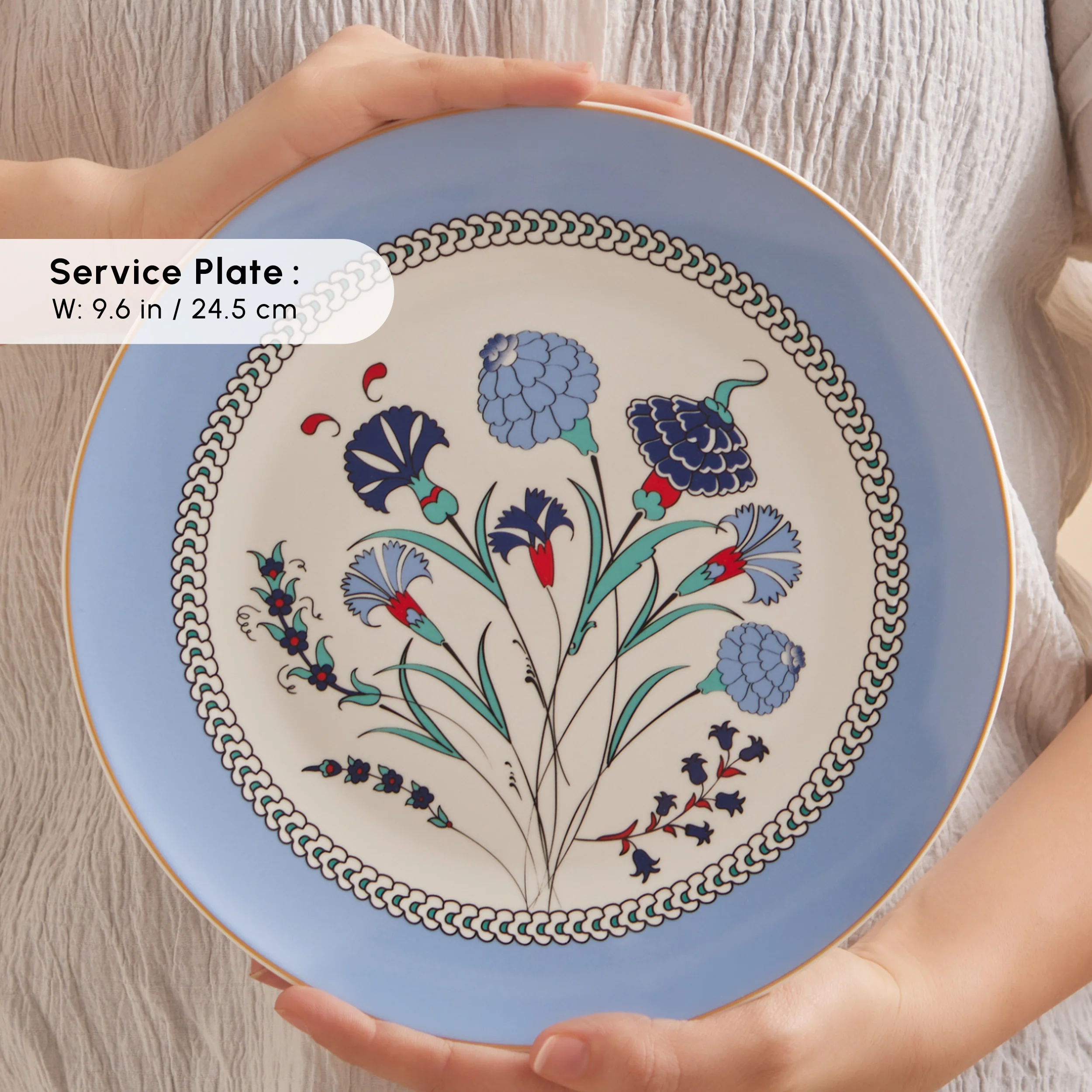 Karaca Bone China Blue Clove 26-Piece Serveware Set for 6 People, Multi - Image 7