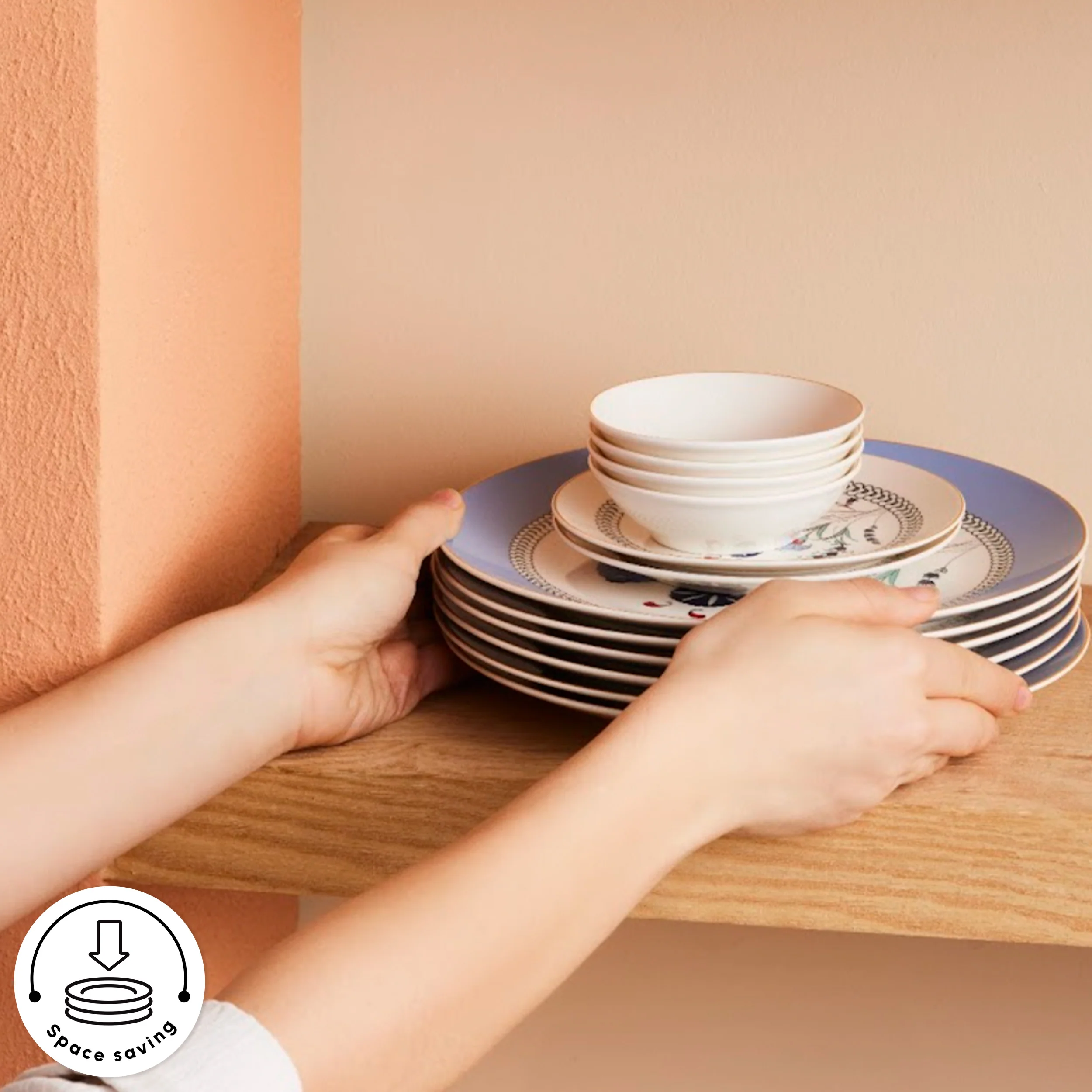 Karaca Bone China Blue Clove 26-Piece Serveware Set for 6 People, Multi - Image 8