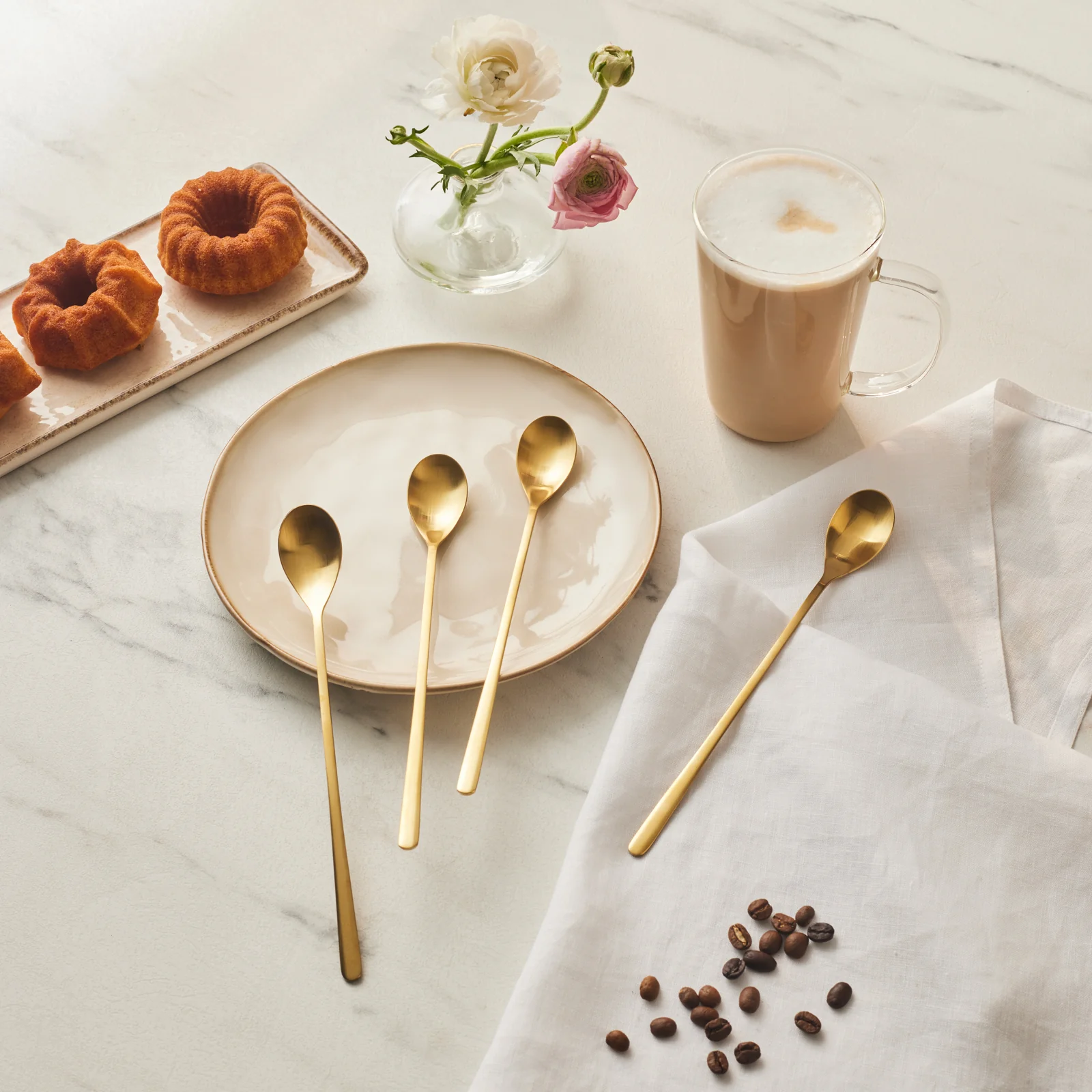 Karaca Boreas 4-Piece Stainless Steel Latte Spoon, Gold