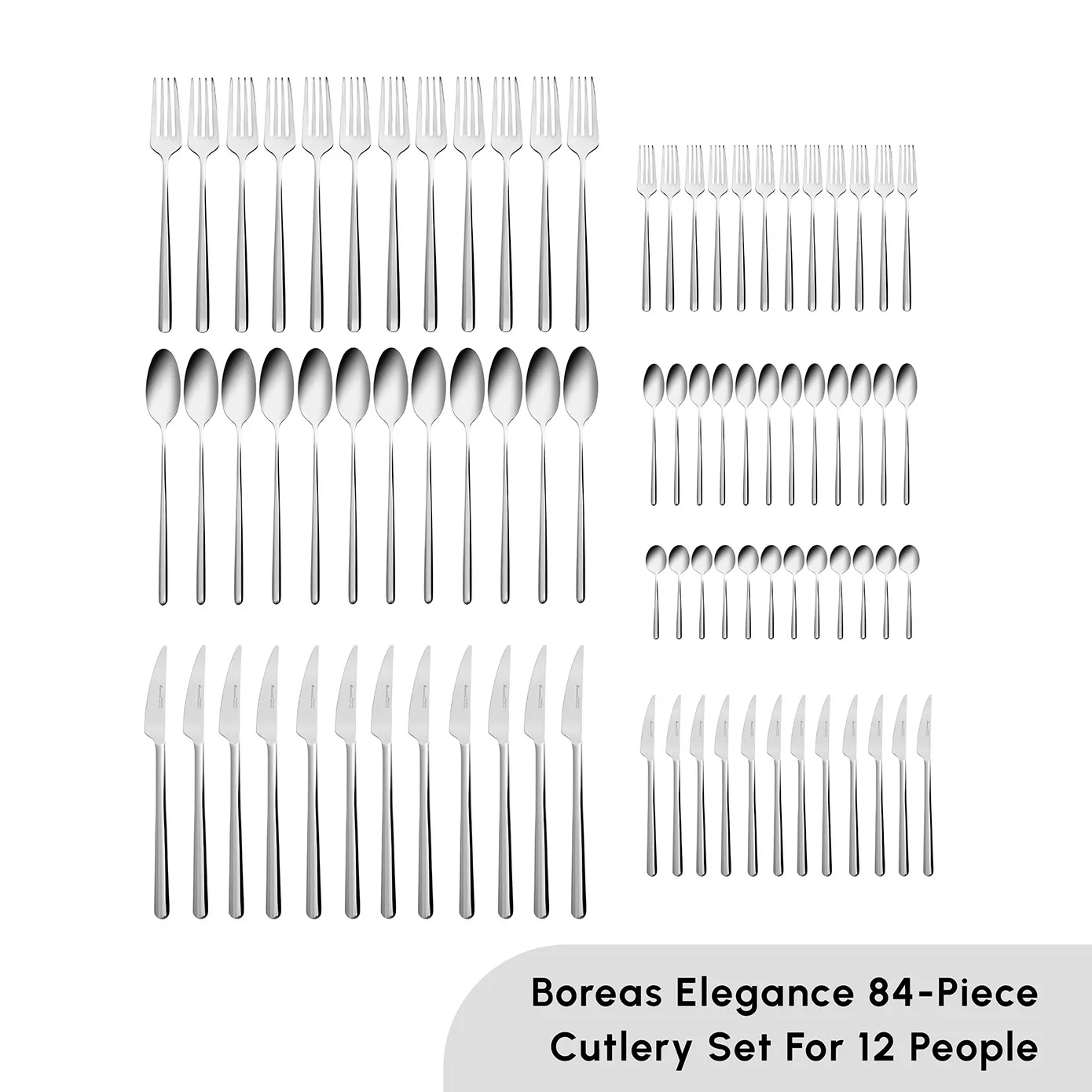 Karaca Boreas 84-Piece Stainless Steel Cutlery Set for 12 People, Silver - Image 3