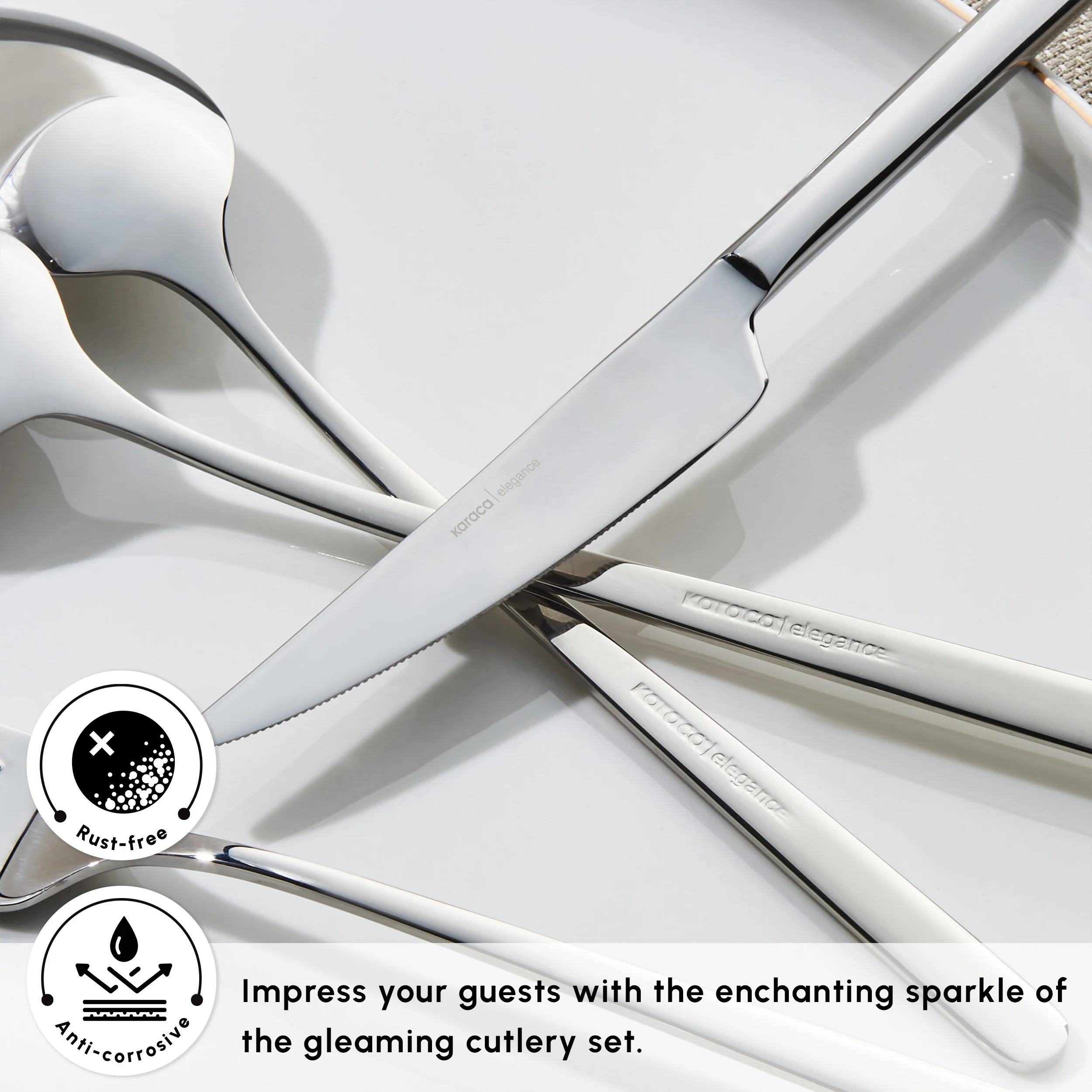 Karaca Boreas 84-Piece Stainless Steel Cutlery Set for 12 People, Silver - Image 5
