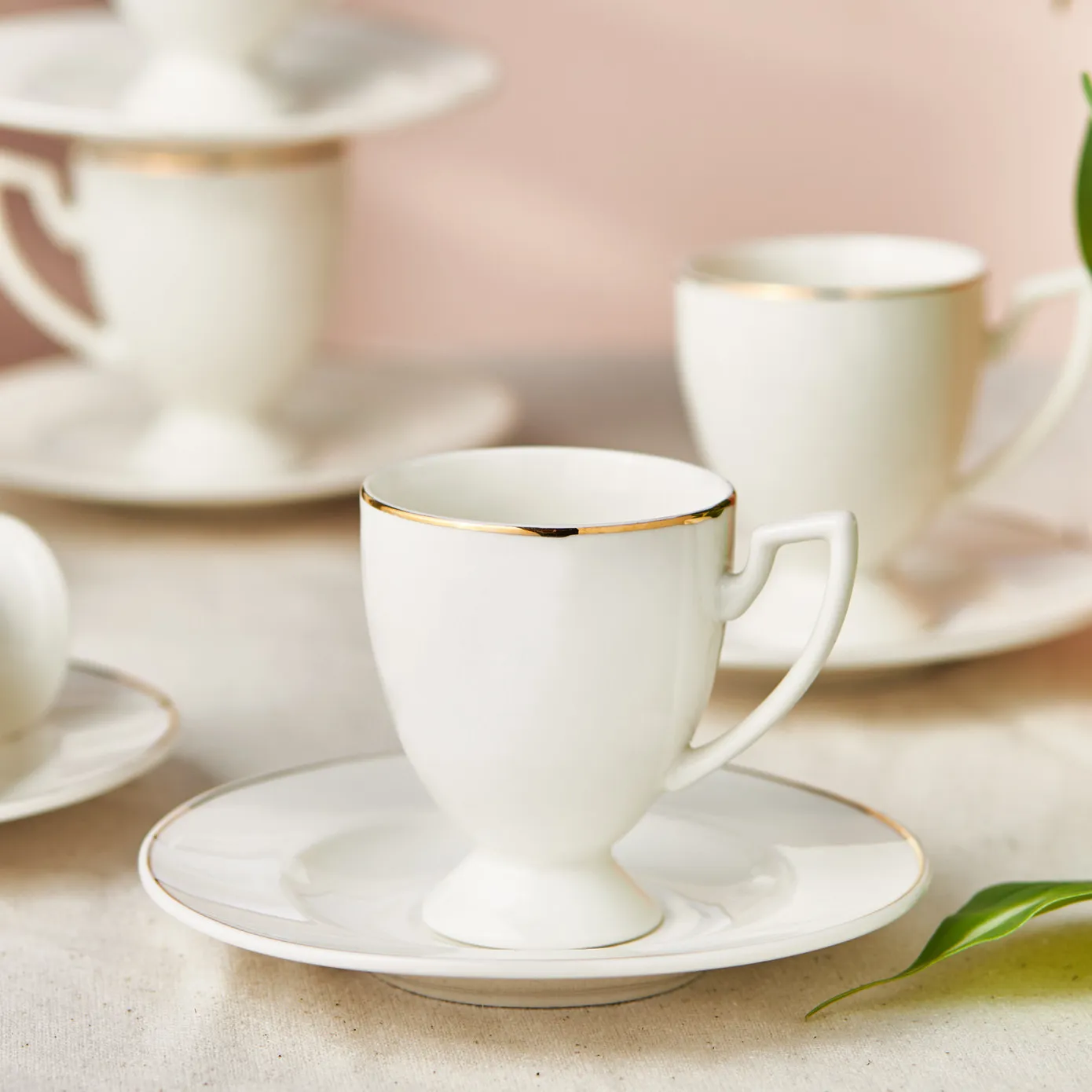 Karaca Boyoz 12-Piece Porcelain Espresso Turkish Coffee Cup Set for 6 People, 85ml, White Gold - Image 2