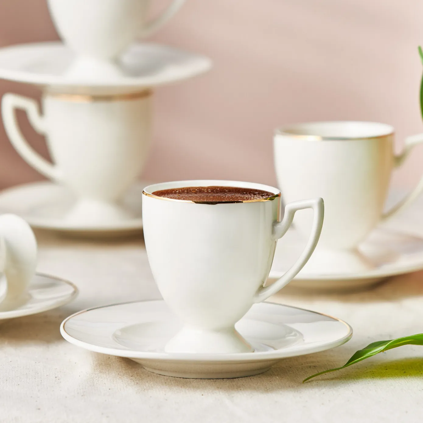 Karaca Boyoz 12-Piece Porcelain Espresso Turkish Coffee Cup Set for 6 People, 85ml, White Gold - Image 3