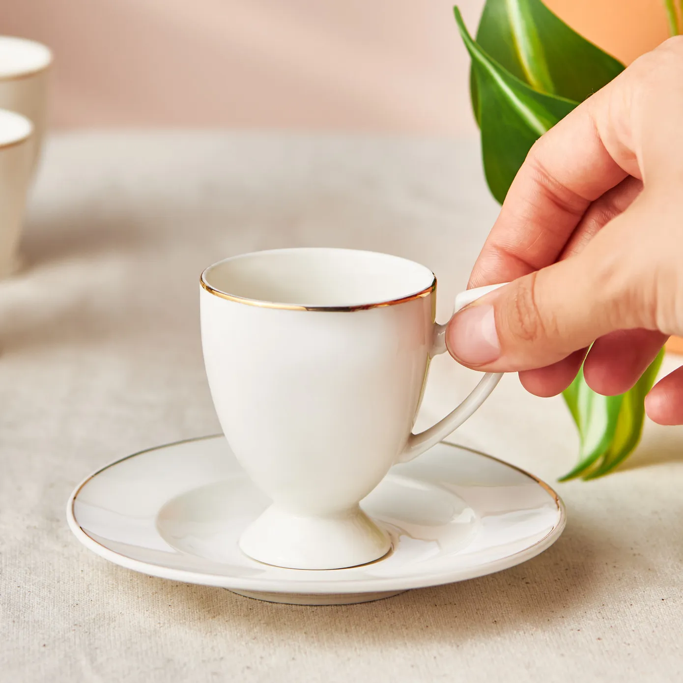 Karaca Boyoz 12-Piece Porcelain Espresso Turkish Coffee Cup Set for 6 People, 85ml, White Gold - Image 4