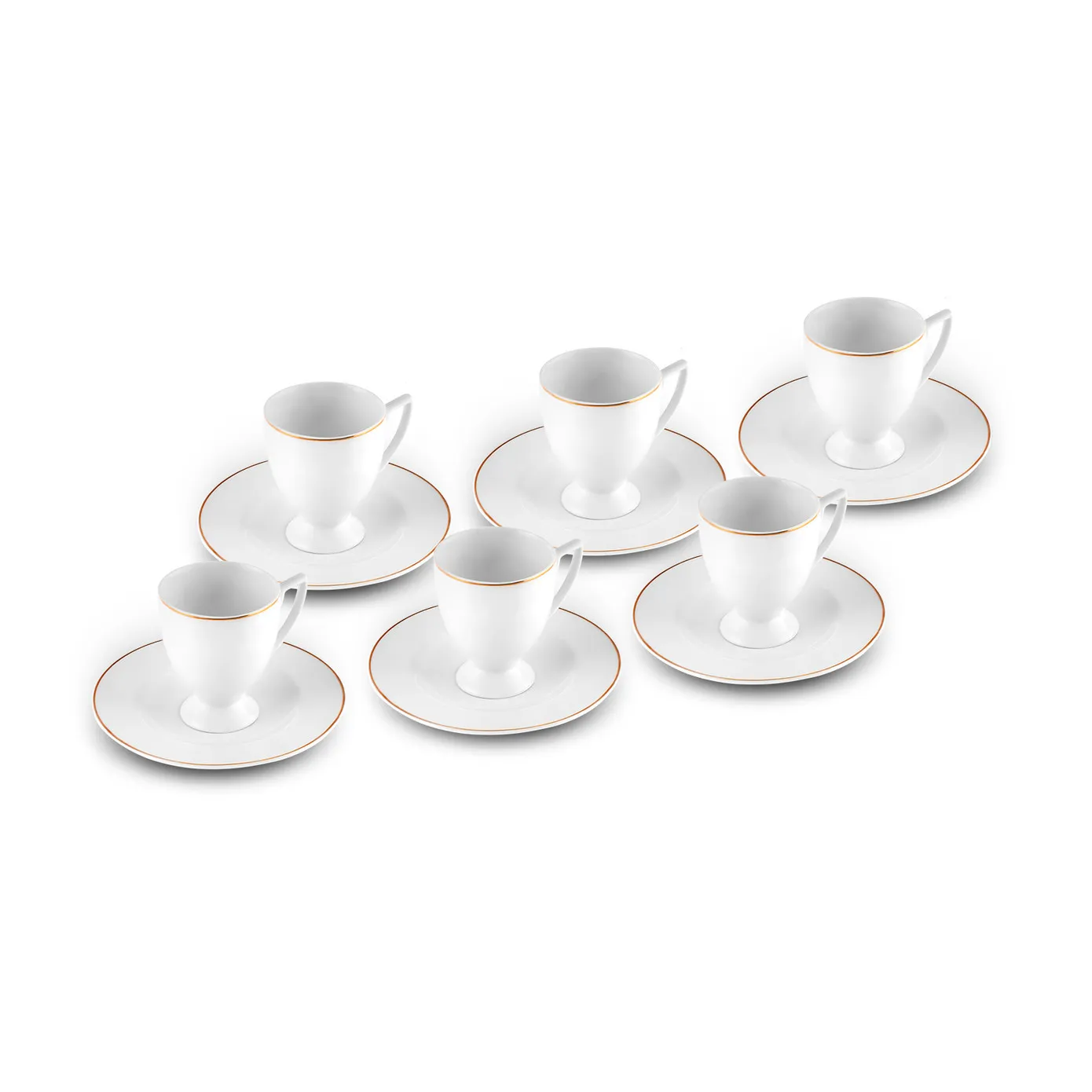 Karaca Boyoz 12-Piece Porcelain Espresso Turkish Coffee Cup Set for 6 People, 85ml, White Gold - Image 5