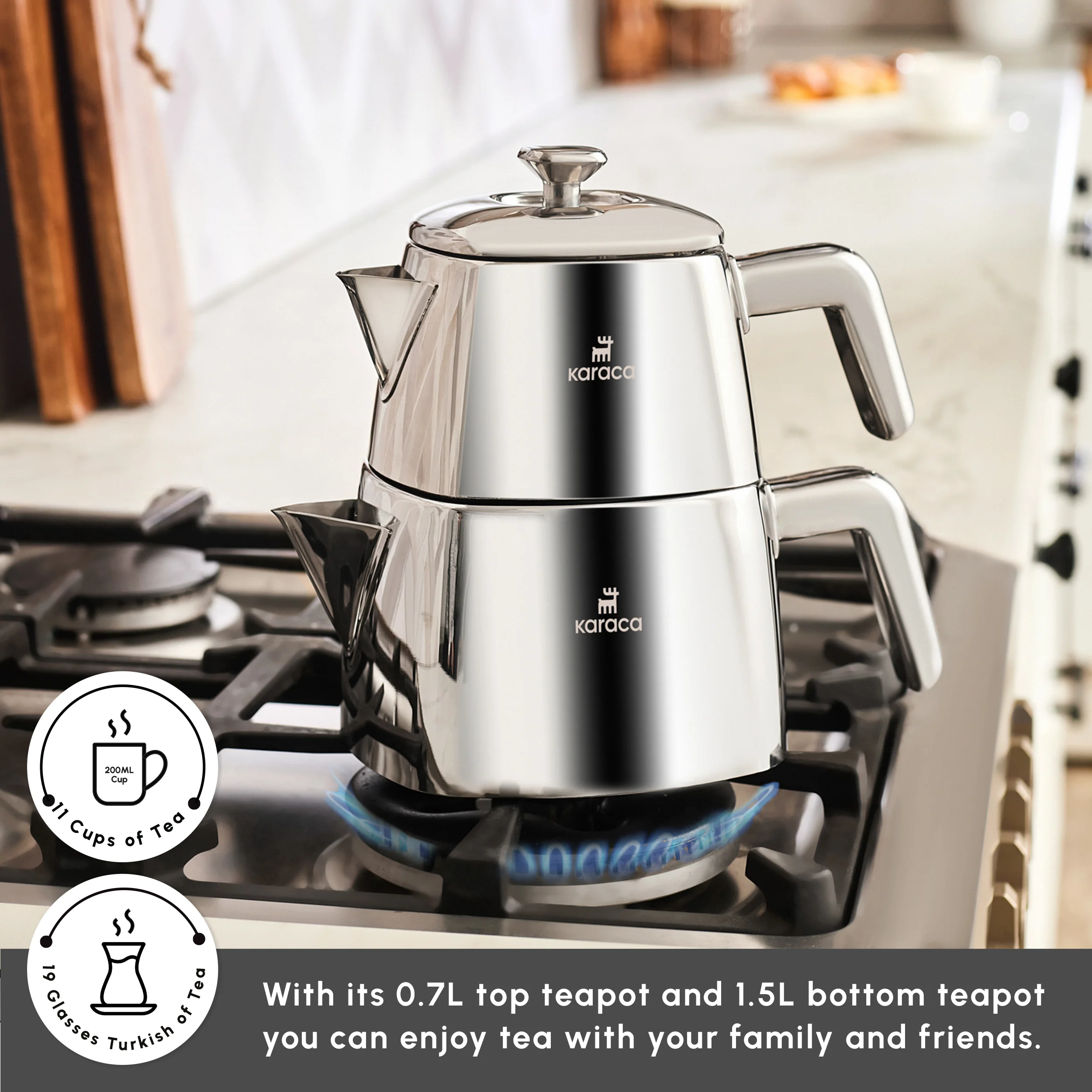 Karaca Brewinox Stainless Steel Teapot Set, Midi, Inox - Image 3