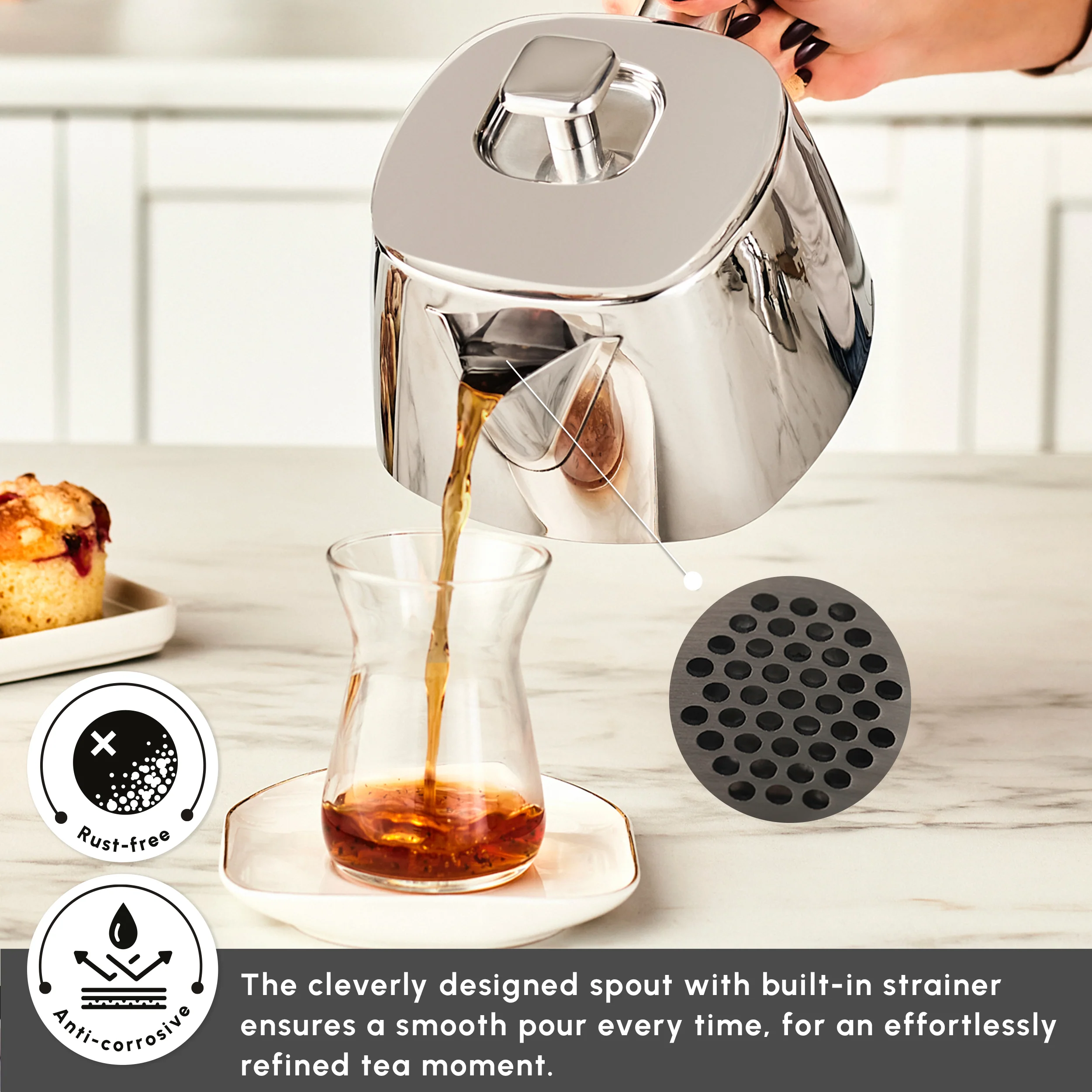 Karaca Brewinox Stainless Steel Teapot Set, Midi, Inox - Image 4
