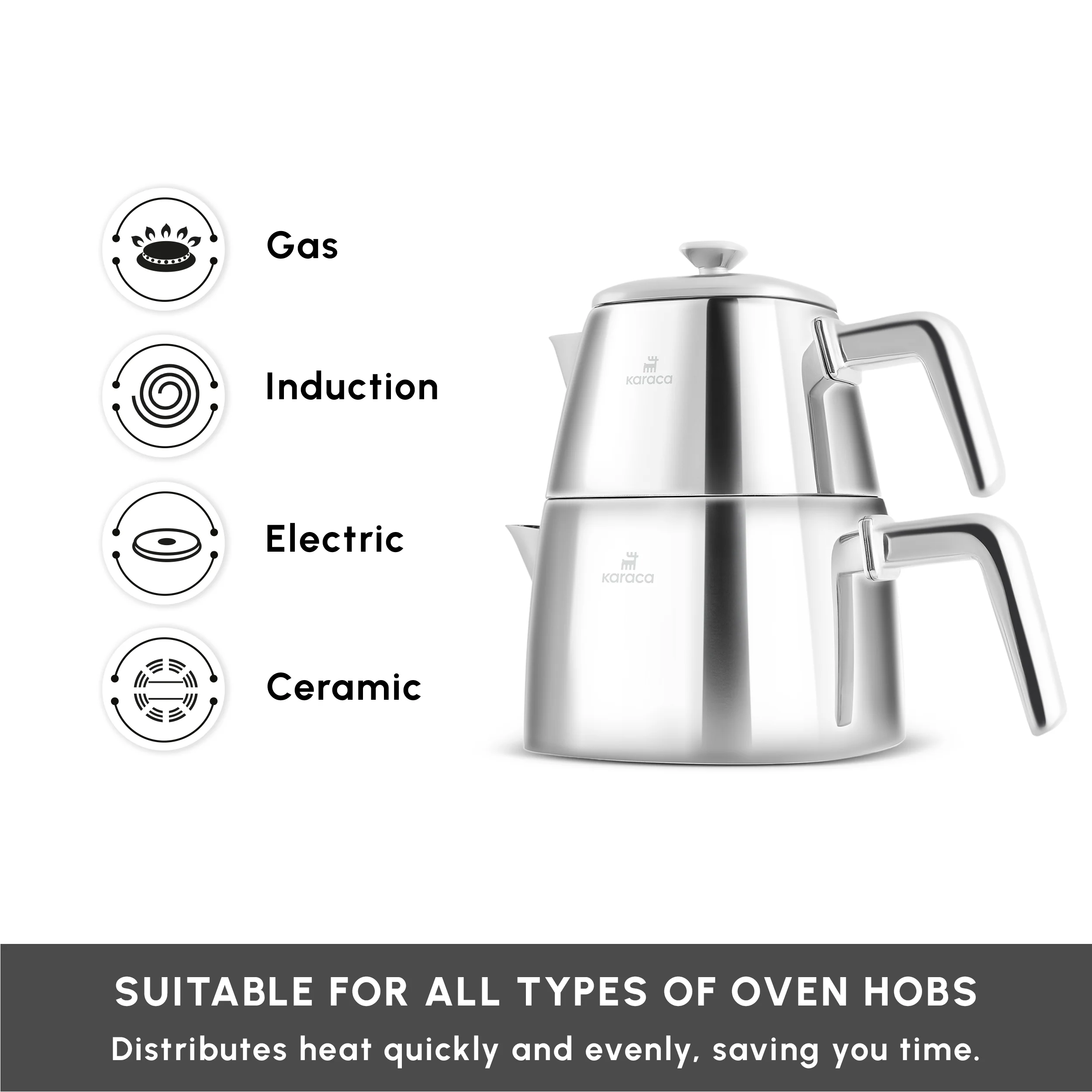 Karaca Brewinox Stainless Steel Teapot Set, Midi, Inox - Image 5