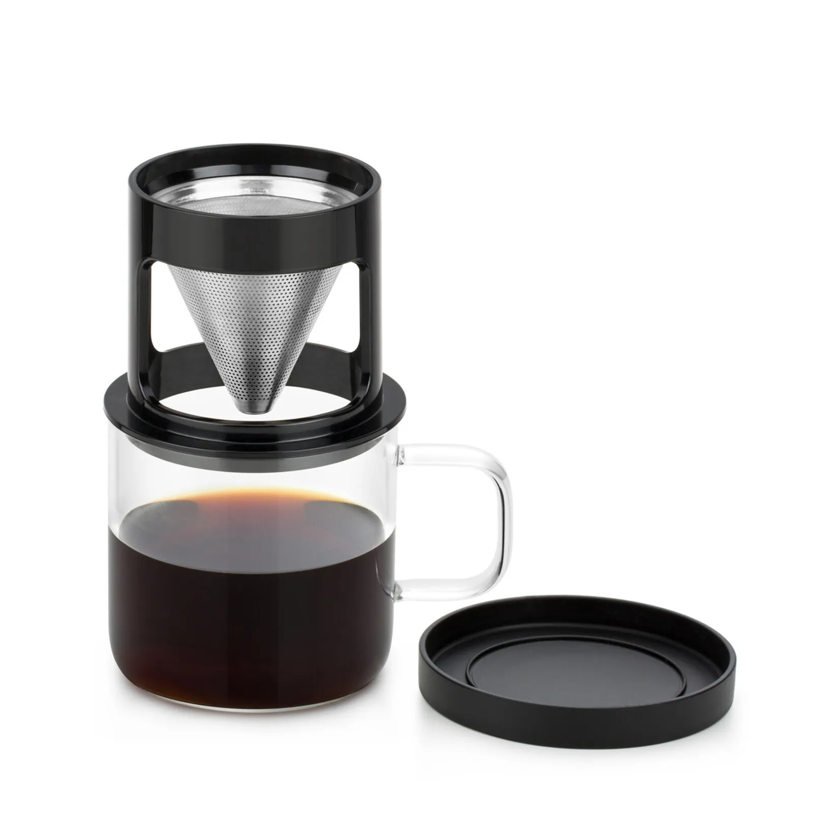 Karaca Brewy Glass Coffee Dripper Mug, 300ml, Black - Image 4