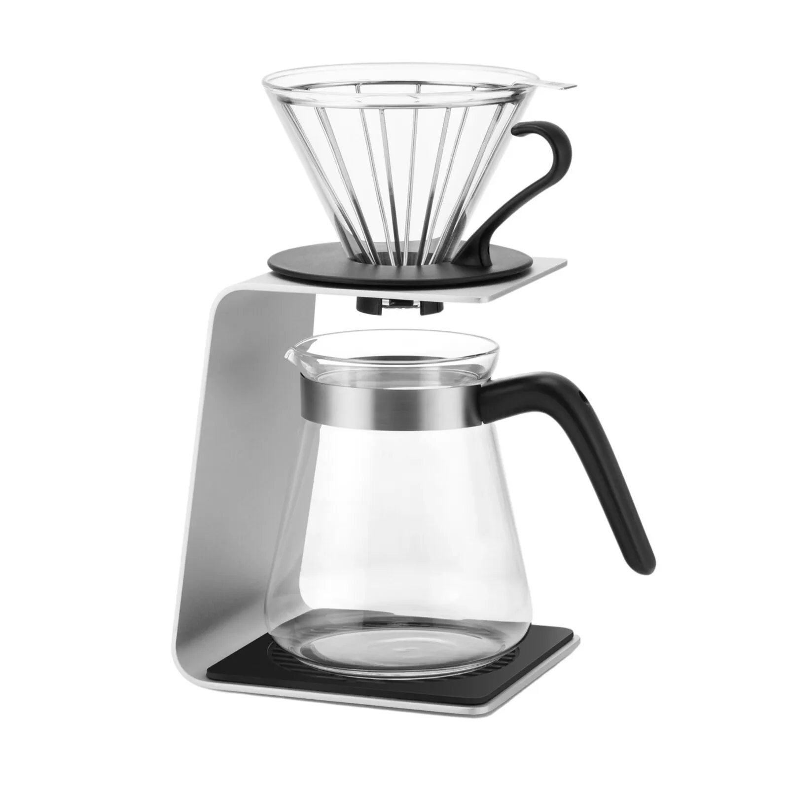 Karaca Brewy Glass Pour Over Coffee Maker Set with Stand, 600ml, Silver Black
